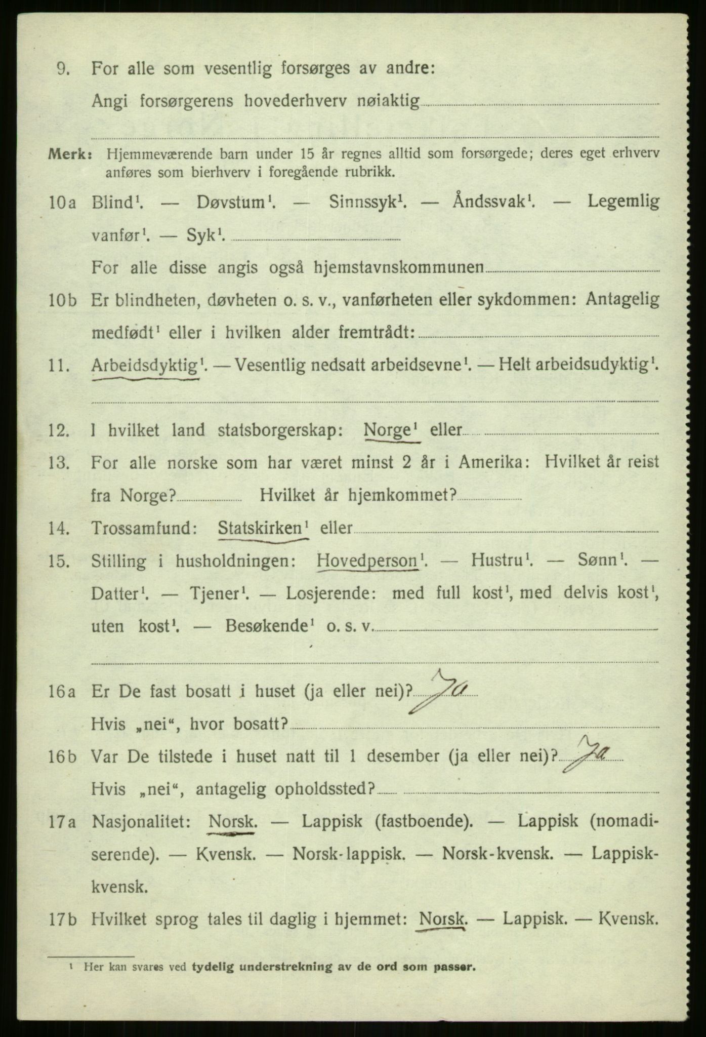 SATØ, 1920 census for Malangen, 1920, p. 1586