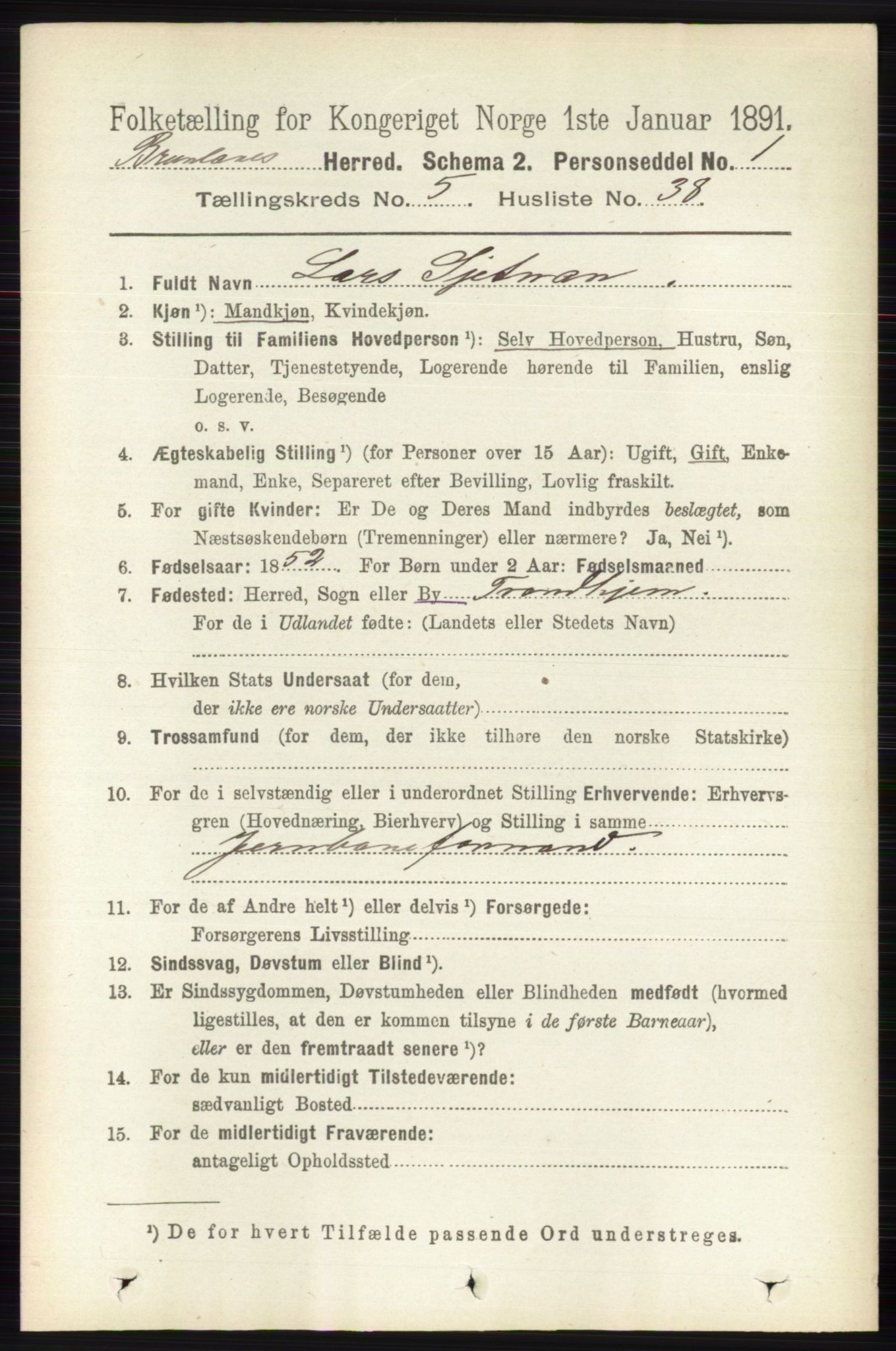 RA, 1891 census for 0726 Brunlanes, 1891, p. 2427