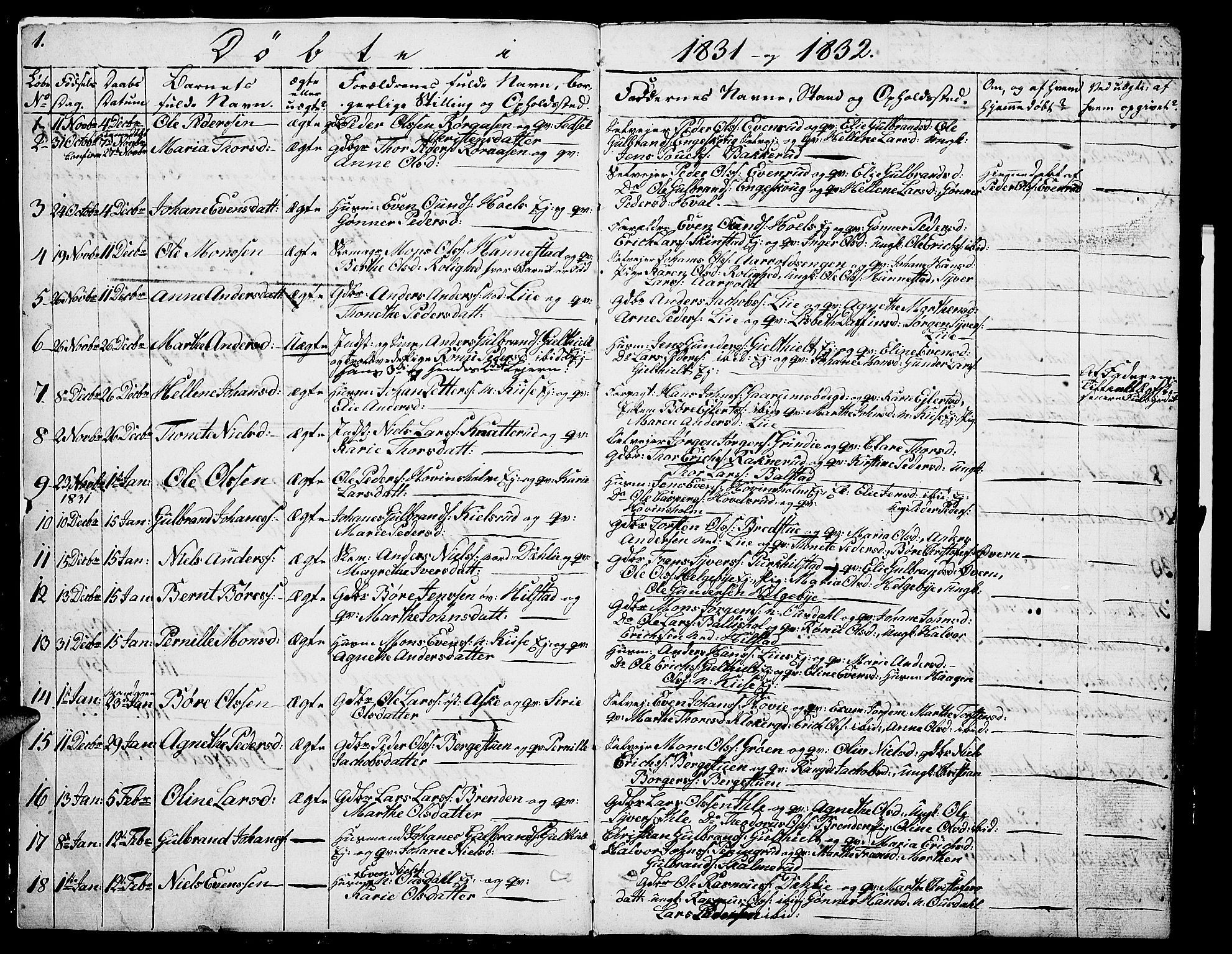 Nes prestekontor, Hedmark, SAH/PREST-020/L/La/L0004: Parish register (copy) no. 4, 1832-1861, p. 1
