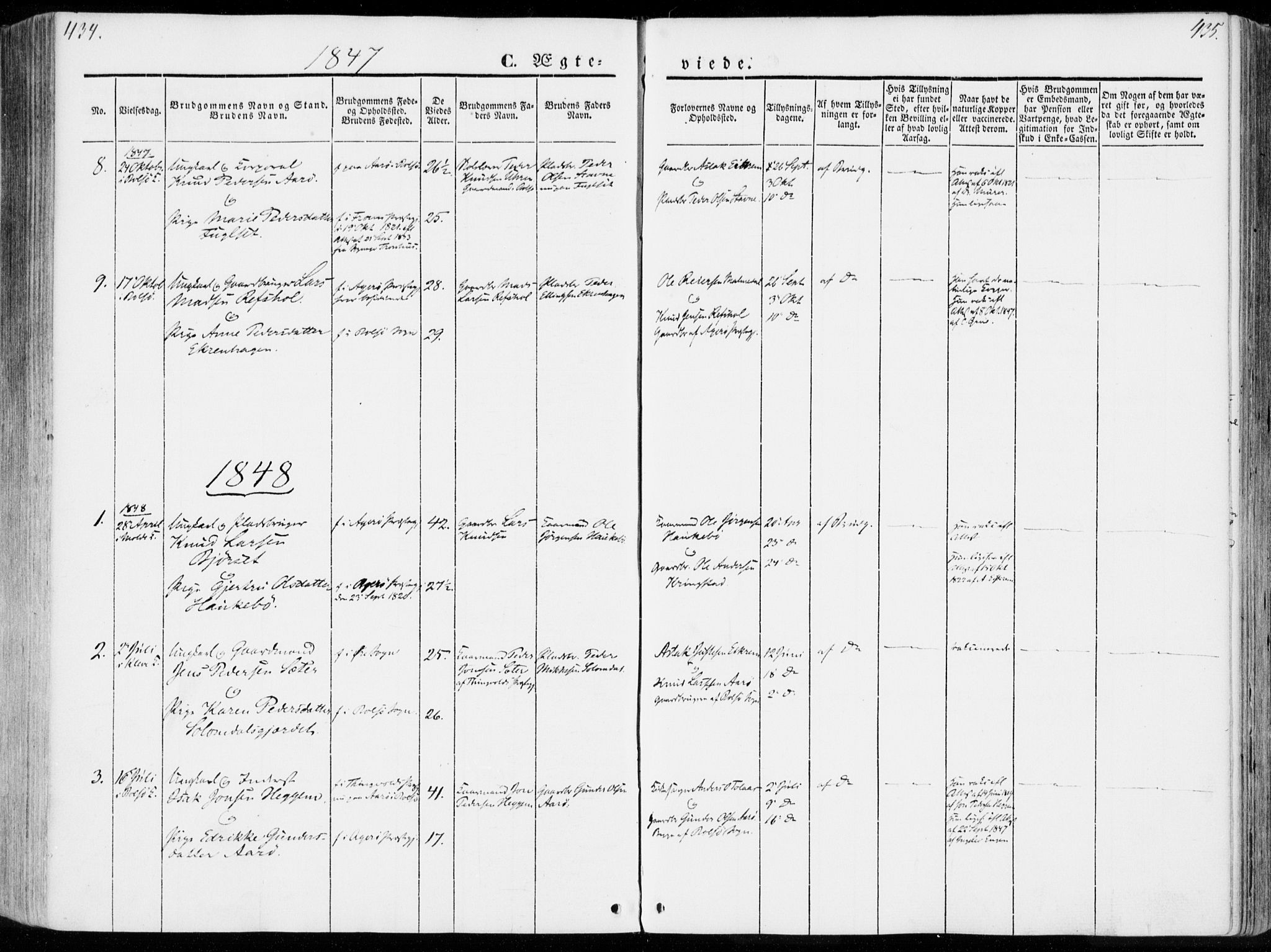Ministerialprotokoller, klokkerbøker og fødselsregistre - Møre og Romsdal, SAT/A-1454/555/L0653: Parish register (official) no. 555A04, 1843-1869, p. 434-435