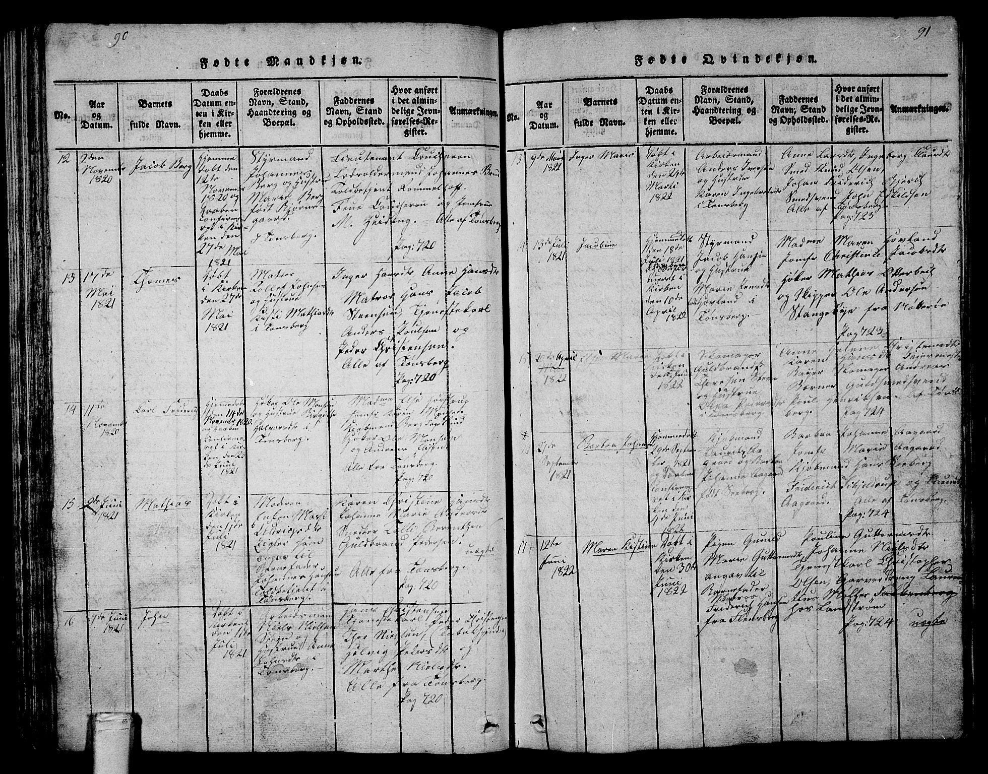 Tønsberg kirkebøker, SAKO/A-330/G/Ga/L0001: Parish register (copy) no. 1, 1813-1826, p. 90-91