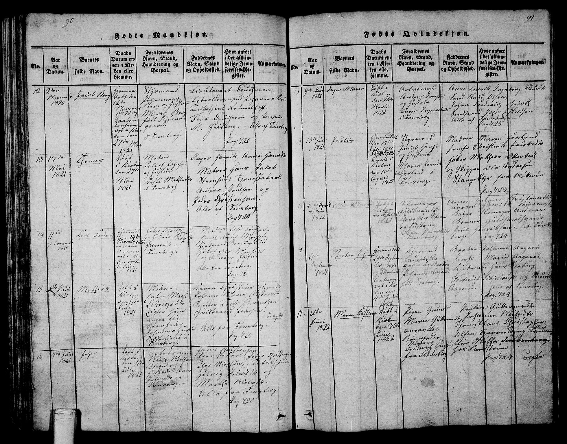 Tønsberg kirkebøker, AV/SAKO-A-330/G/Ga/L0001: Parish register (copy) no. 1, 1813-1826, p. 90-91