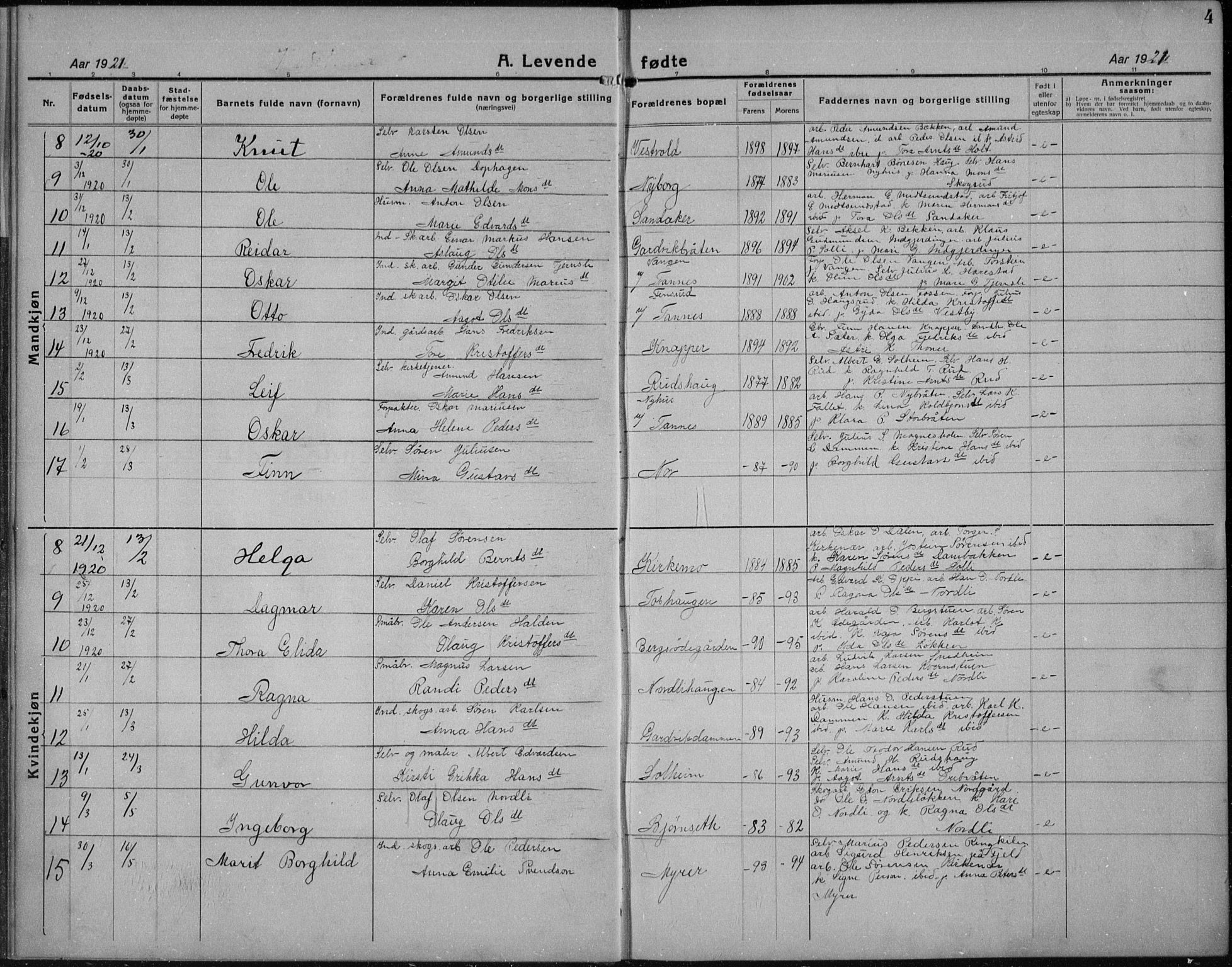 Nord-Odal prestekontor, AV/SAH-PREST-032/H/Ha/Hab/L0004: Parish register (copy) no. 4, 1921-1936, p. 4