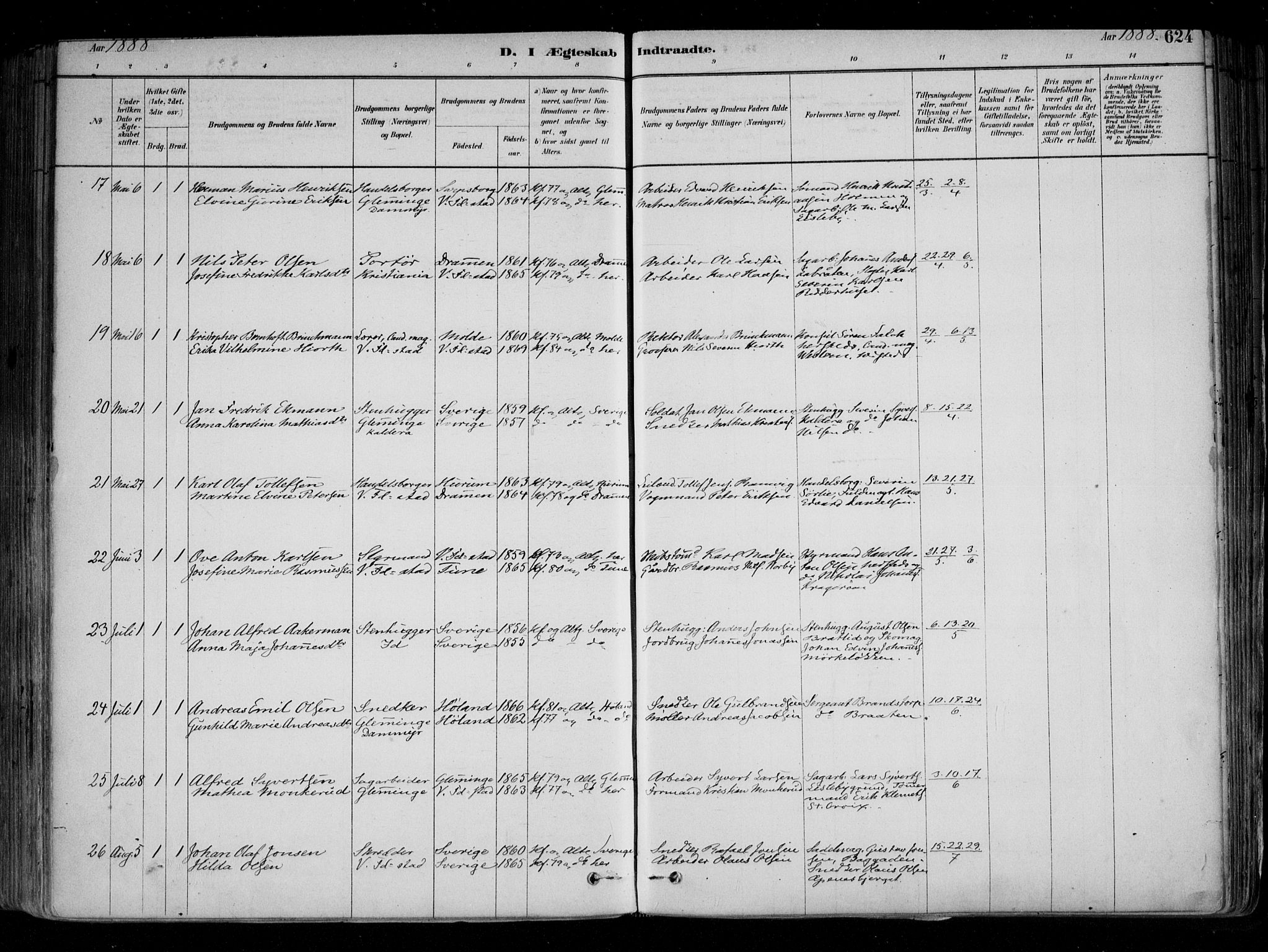 Fredrikstad domkirkes prestekontor Kirkebøker, AV/SAO-A-10906/F/Fa/L0004: Parish register (official) no. 4, 1878-1907, p. 624