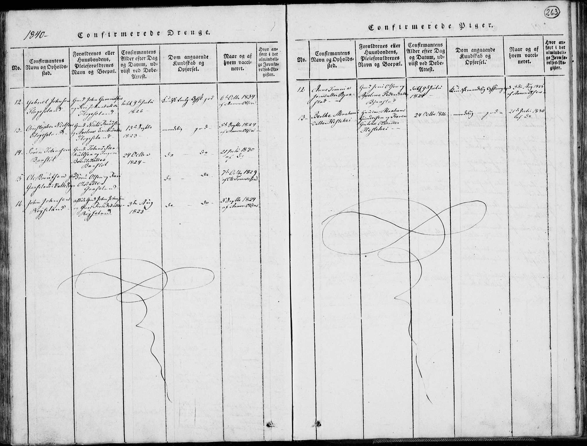 Nord-Audnedal sokneprestkontor, AV/SAK-1111-0032/F/Fb/Fbb/L0001: Parish register (copy) no. B 1, 1816-1858, p. 263