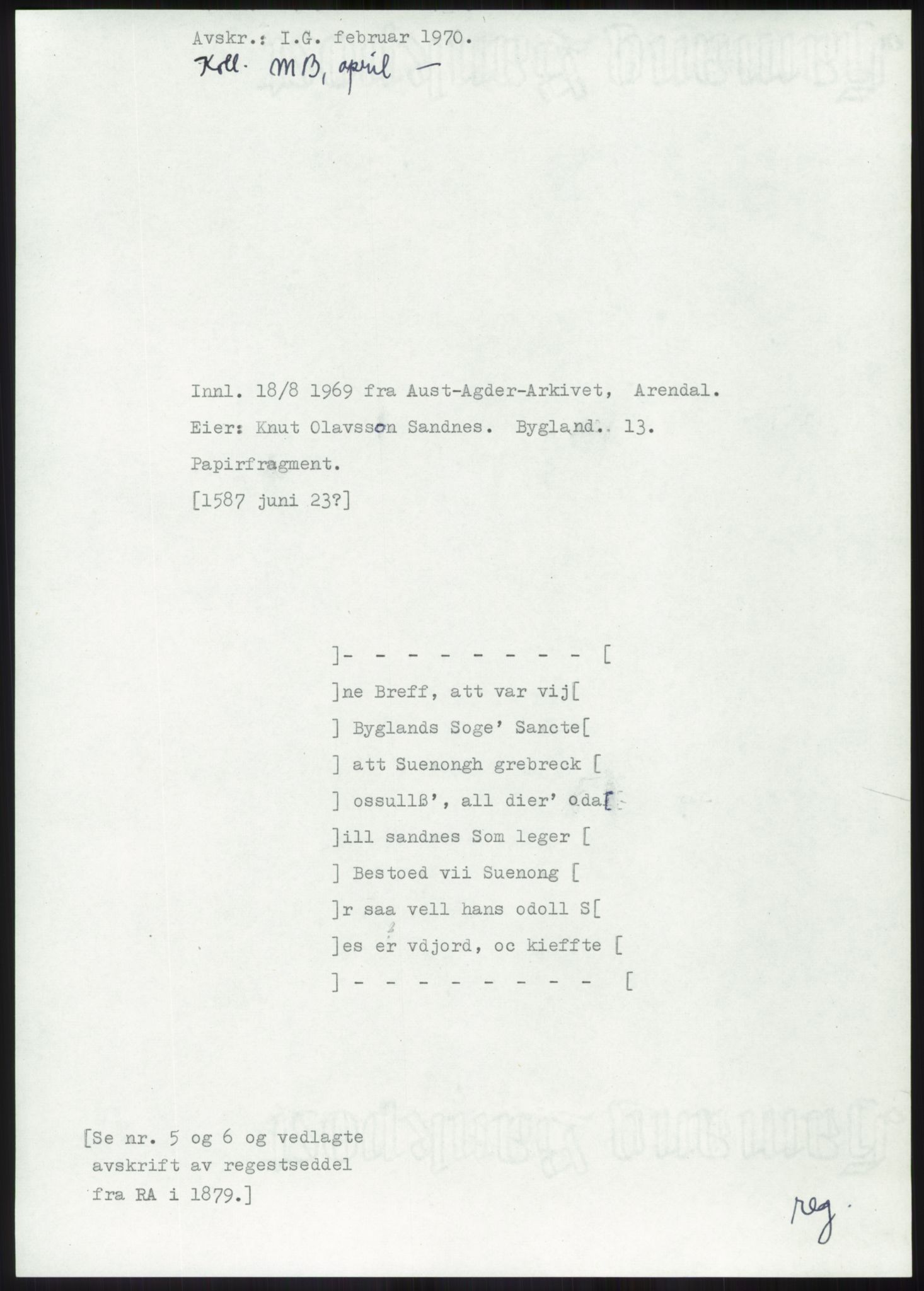 Samlinger til kildeutgivelse, Diplomavskriftsamlingen, AV/RA-EA-4053/H/Ha, p. 1888