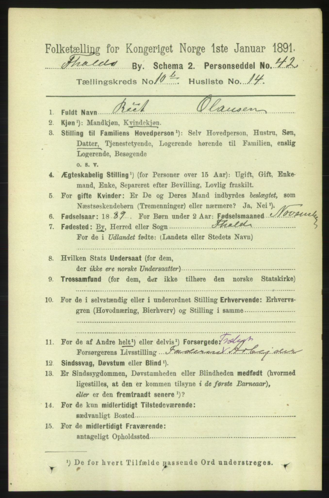 RA, 1891 census for 0101 Fredrikshald, 1891, p. 7522