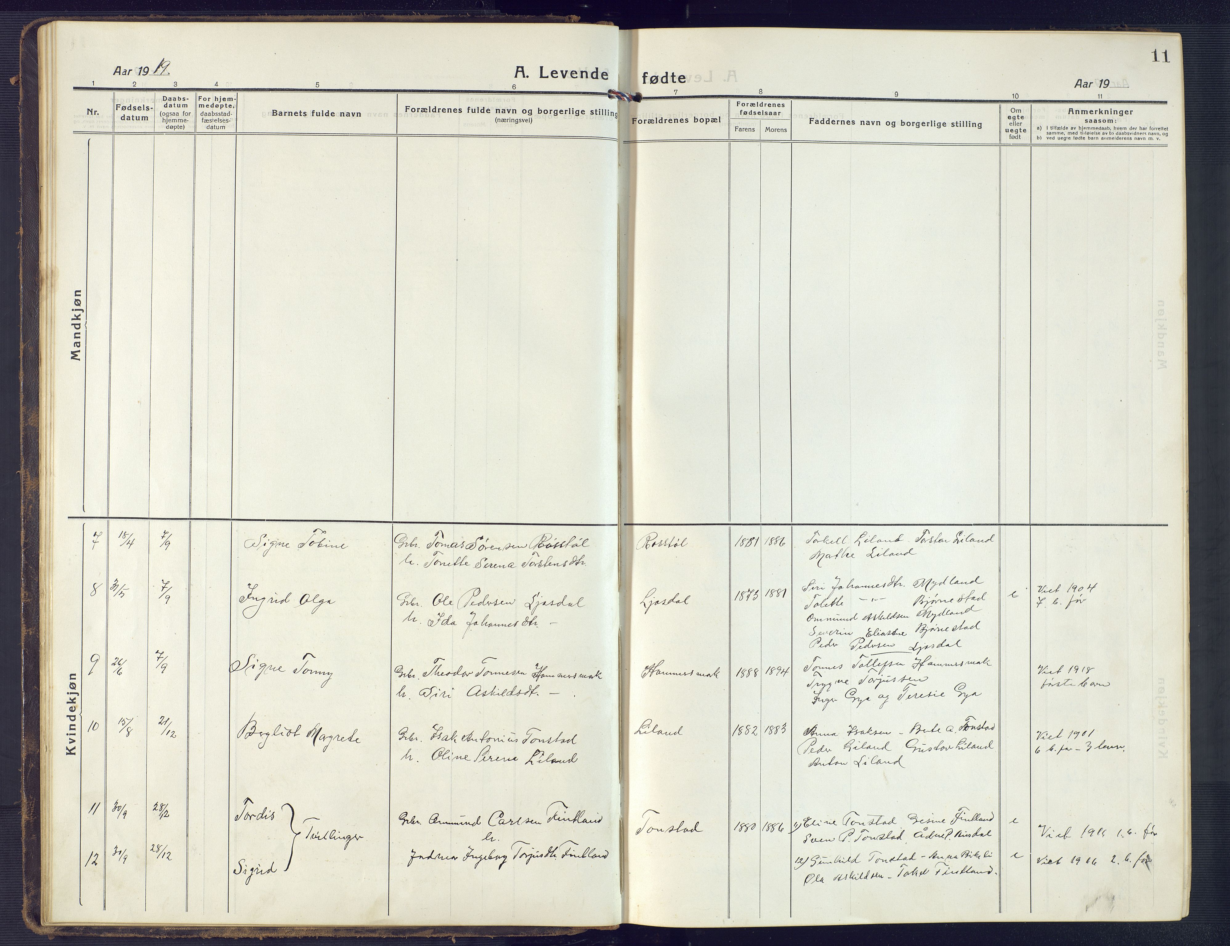 Sirdal sokneprestkontor, AV/SAK-1111-0036/F/Fb/Fbb/L0005: Parish register (copy) no. B 5, 1916-1960, p. 11