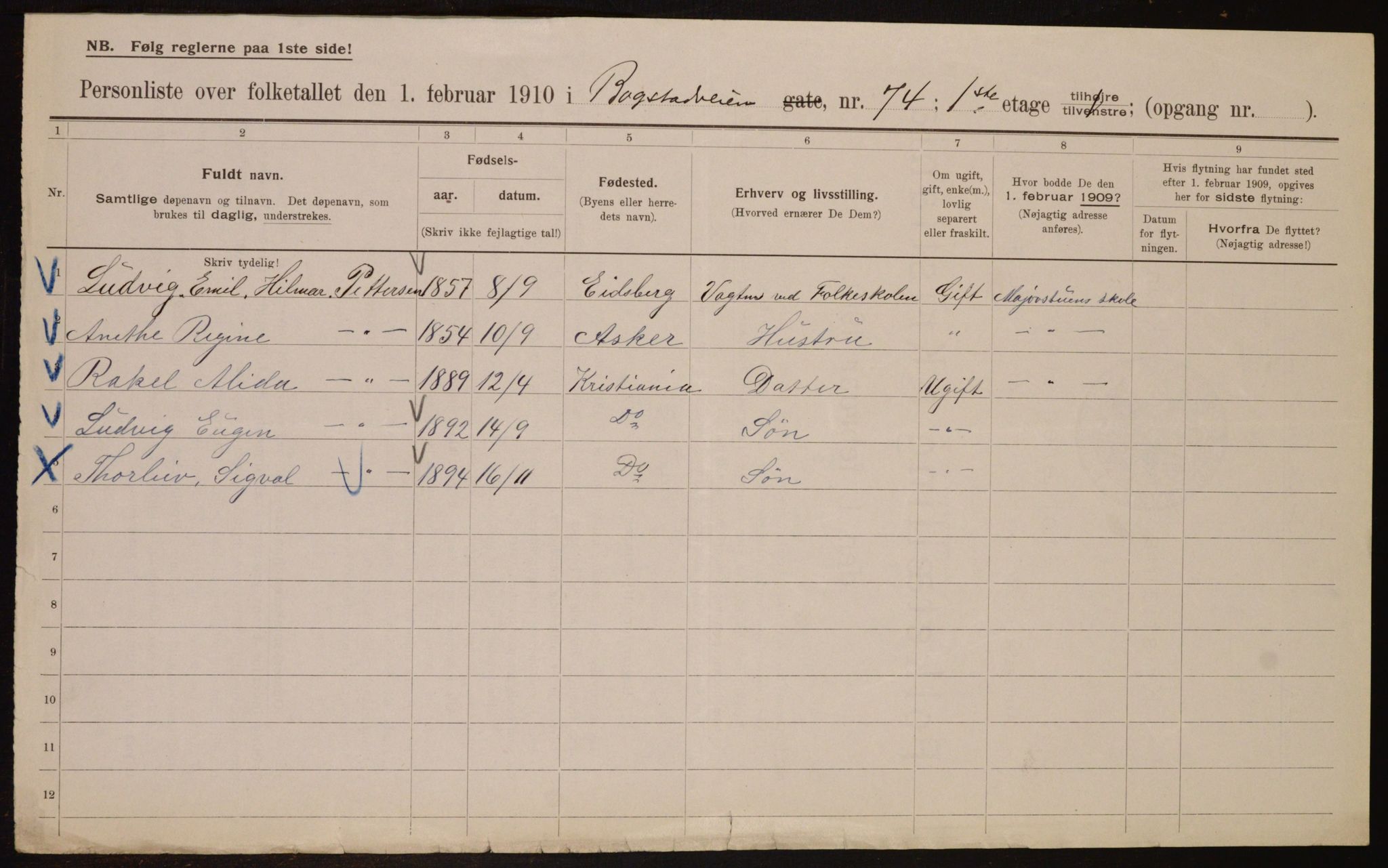 OBA, Municipal Census 1910 for Kristiania, 1910, p. 7298