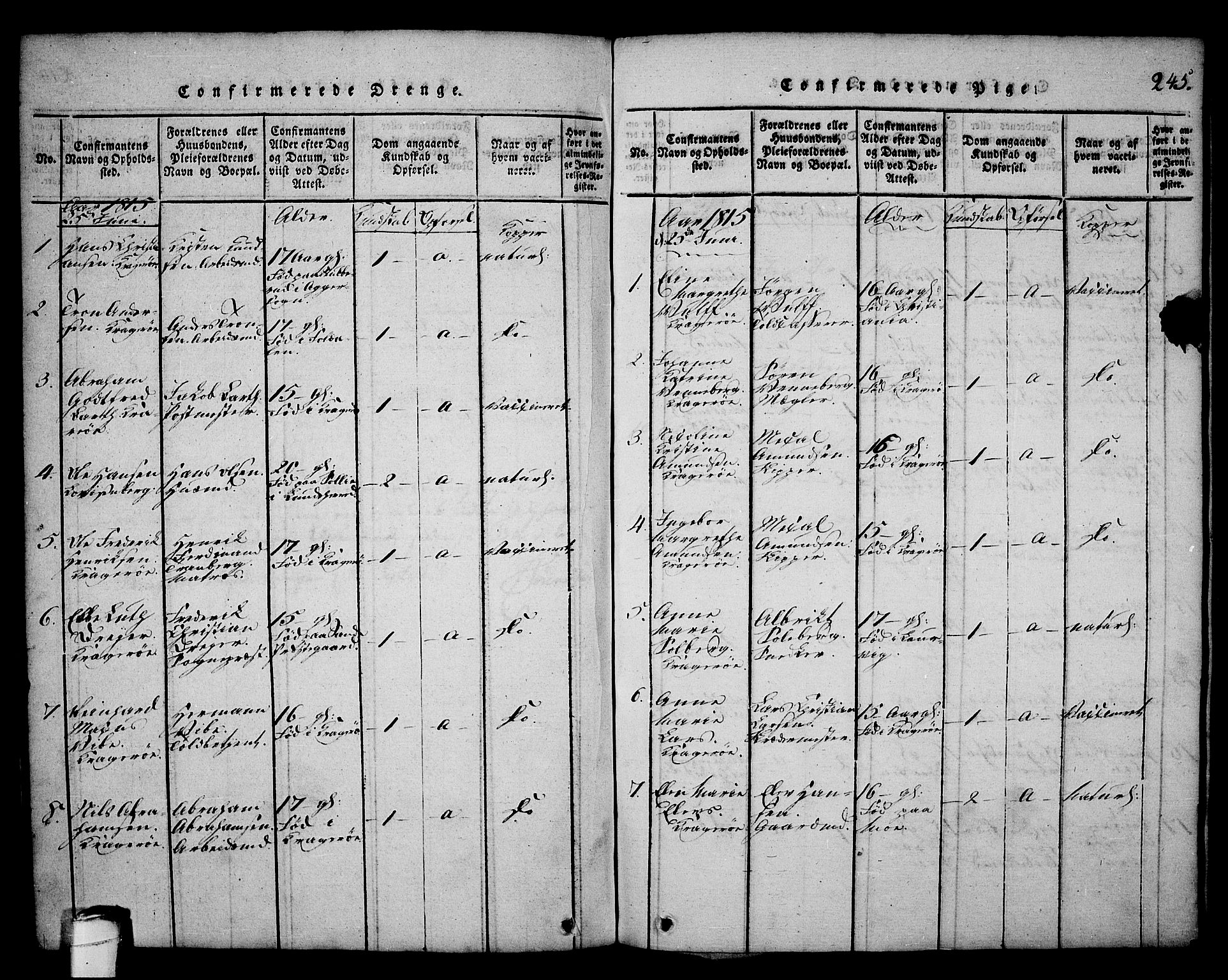 Kragerø kirkebøker, SAKO/A-278/G/Ga/L0002: Parish register (copy) no. 2, 1814-1831, p. 245