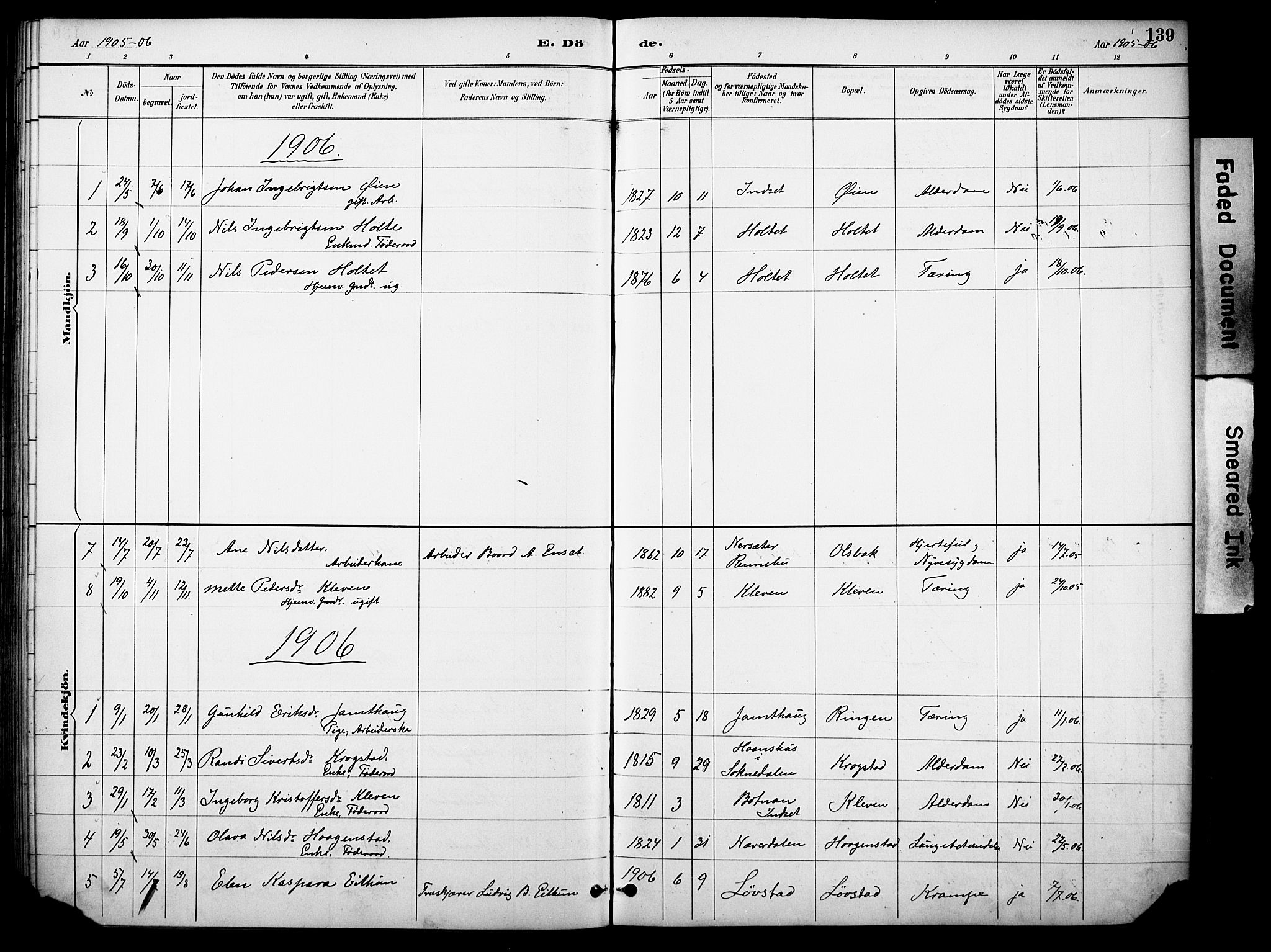 Kvikne prestekontor, AV/SAH-PREST-064/H/Ha/Haa/L0007: Parish register (official) no. 7, 1887-1911, p. 139