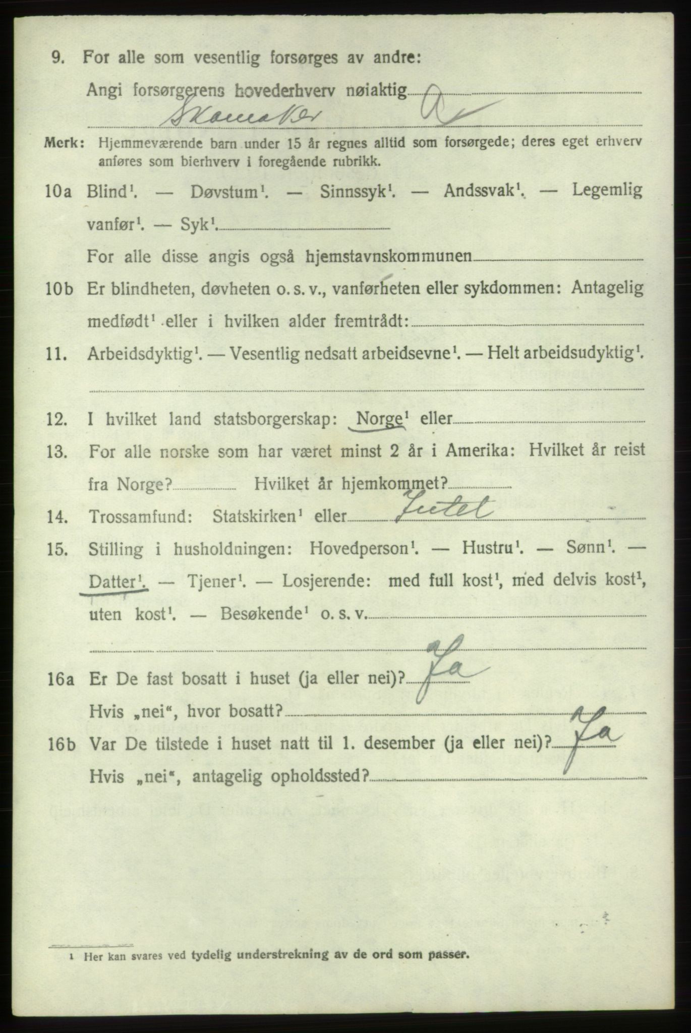 SAB, 1920 census for Tysnes, 1920, p. 10425