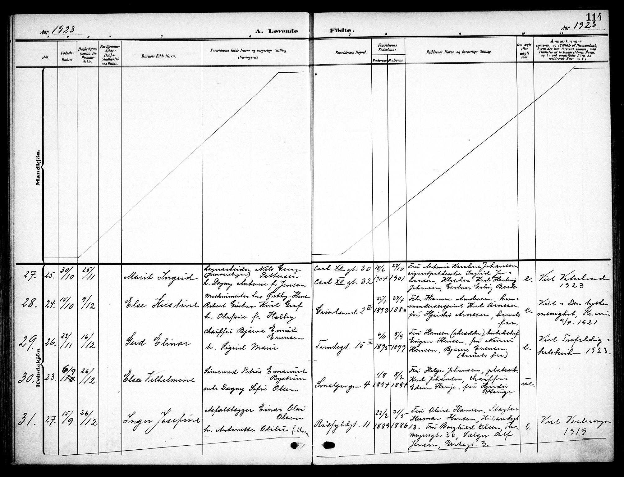 Vaterland prestekontor Kirkebøker, AV/SAO-A-10880/F/Fa/L0001: Parish register (official) no. 1, 1907-1930, p. 114