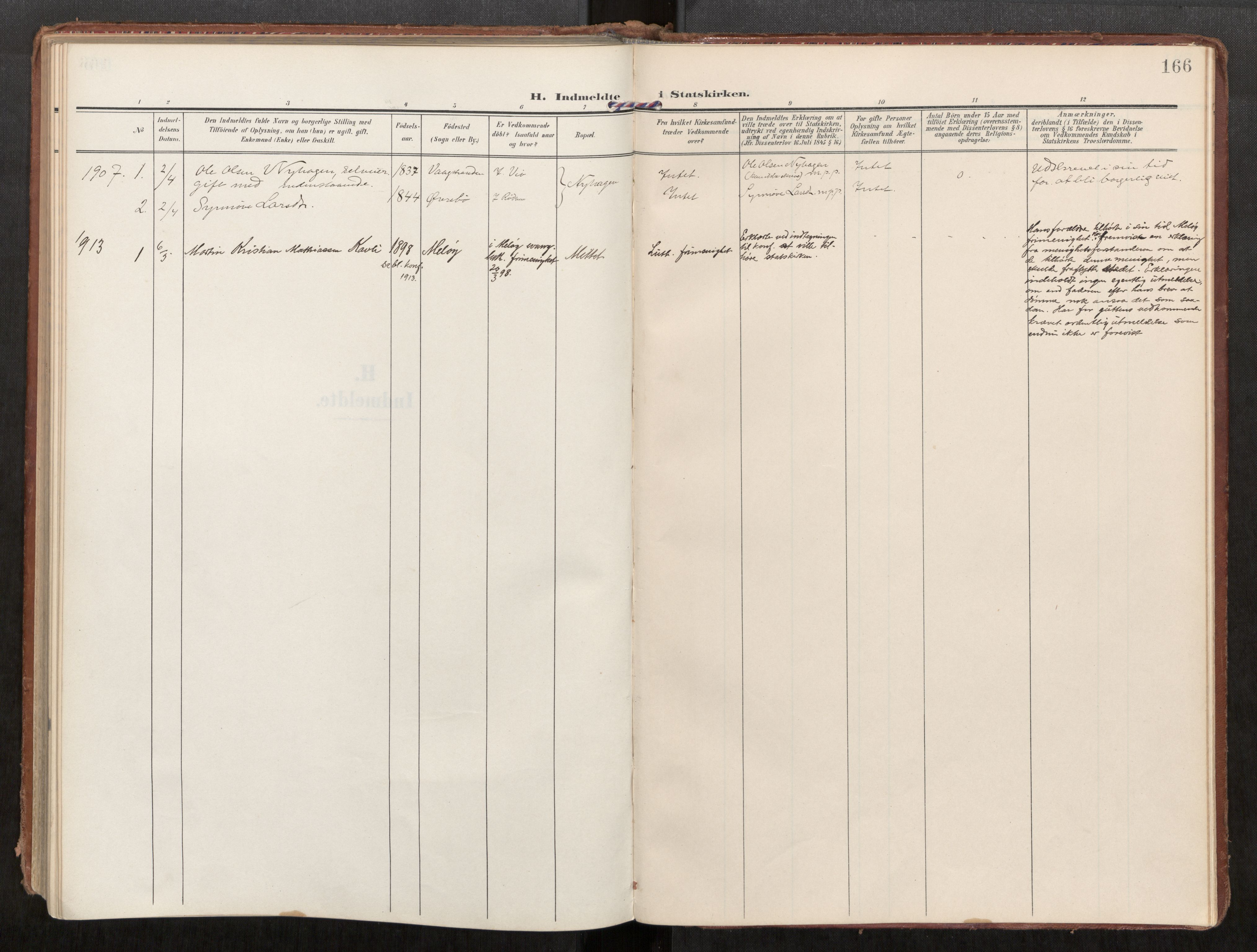Ministerialprotokoller, klokkerbøker og fødselsregistre - Møre og Romsdal, SAT/A-1454/549/L0618: Parish register (official) no. 549A01, 1906-1927, p. 166