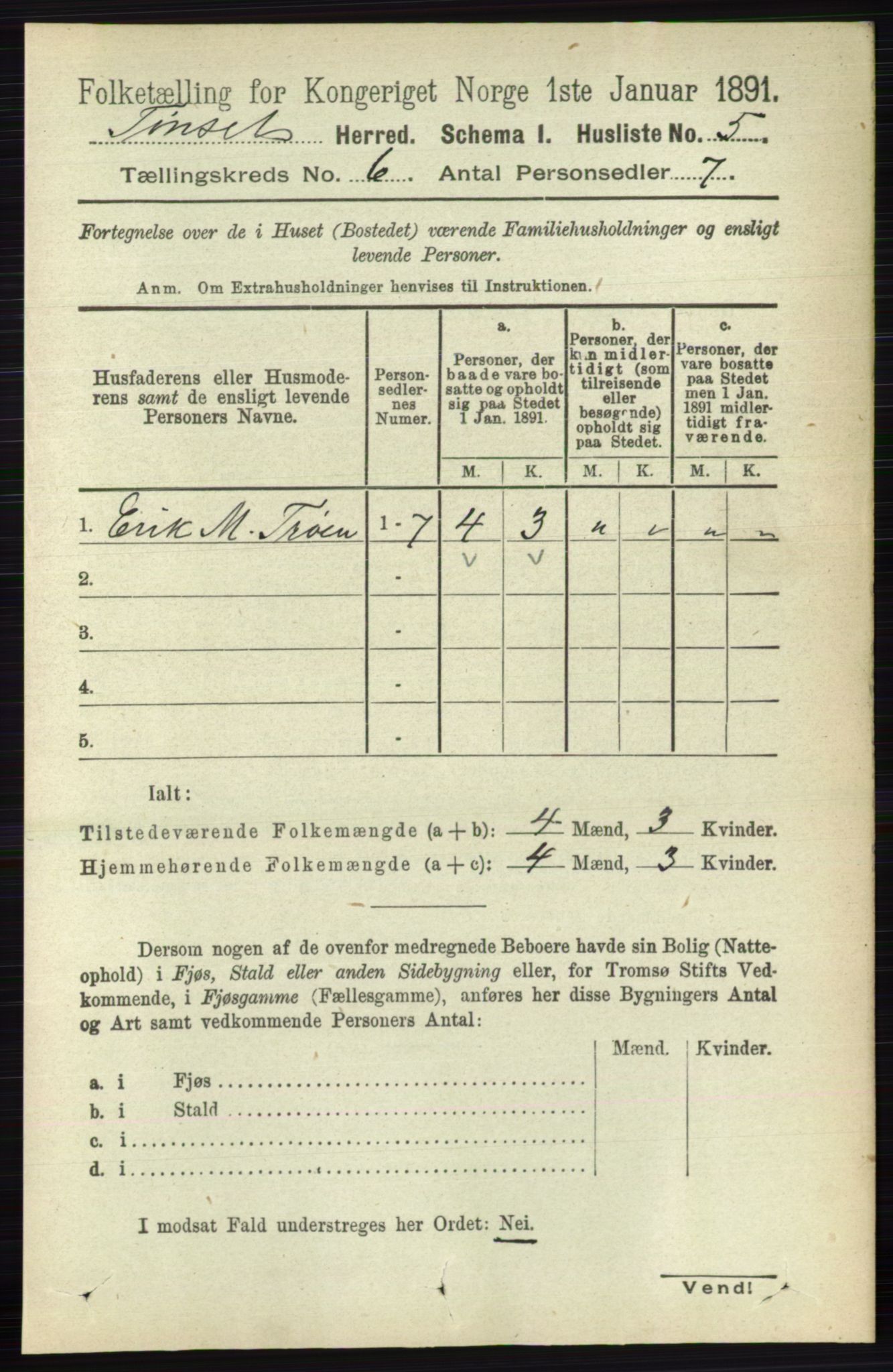 RA, 1891 census for 0437 Tynset, 1891, p. 1437