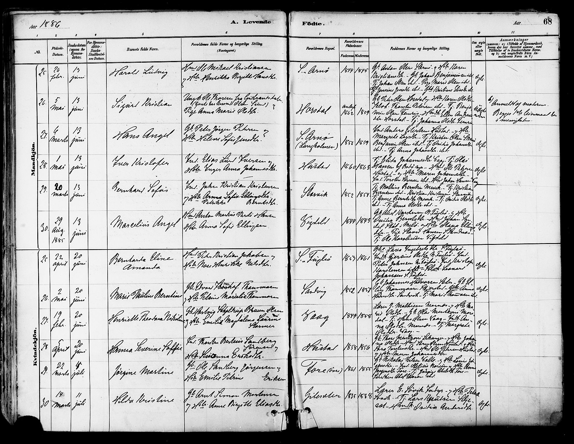 Ministerialprotokoller, klokkerbøker og fødselsregistre - Nordland, SAT/A-1459/805/L0099: Parish register (official) no. 805A06, 1880-1891, p. 68
