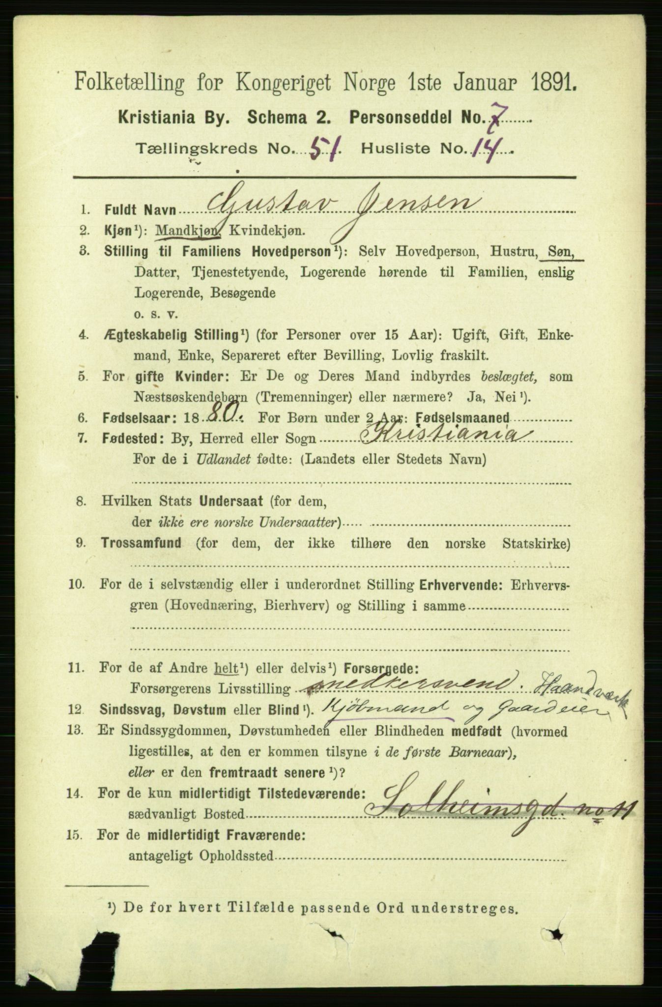 RA, 1891 census for 0301 Kristiania, 1891, p. 29543