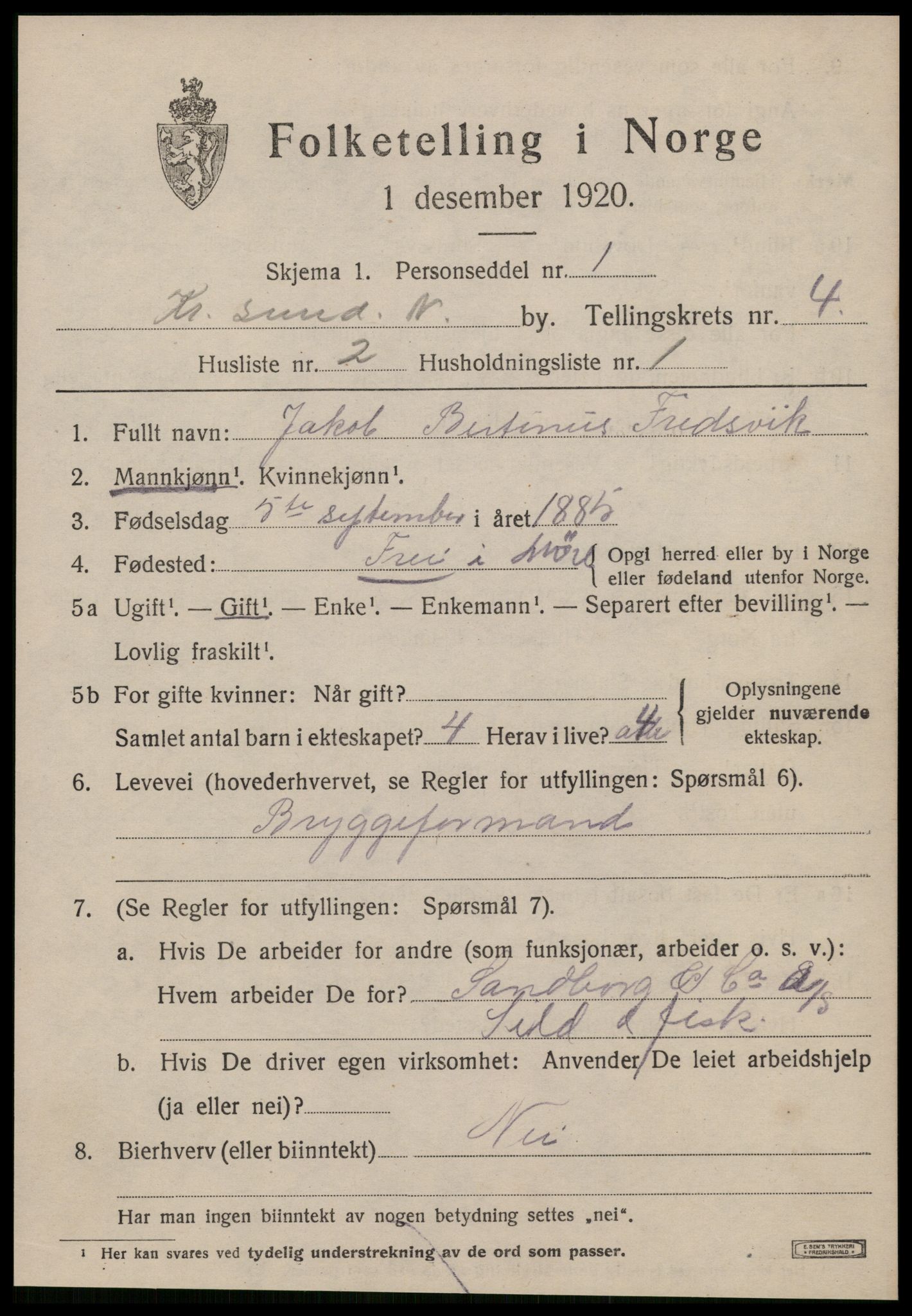 SAT, 1920 census for Kristiansund, 1920, p. 14923