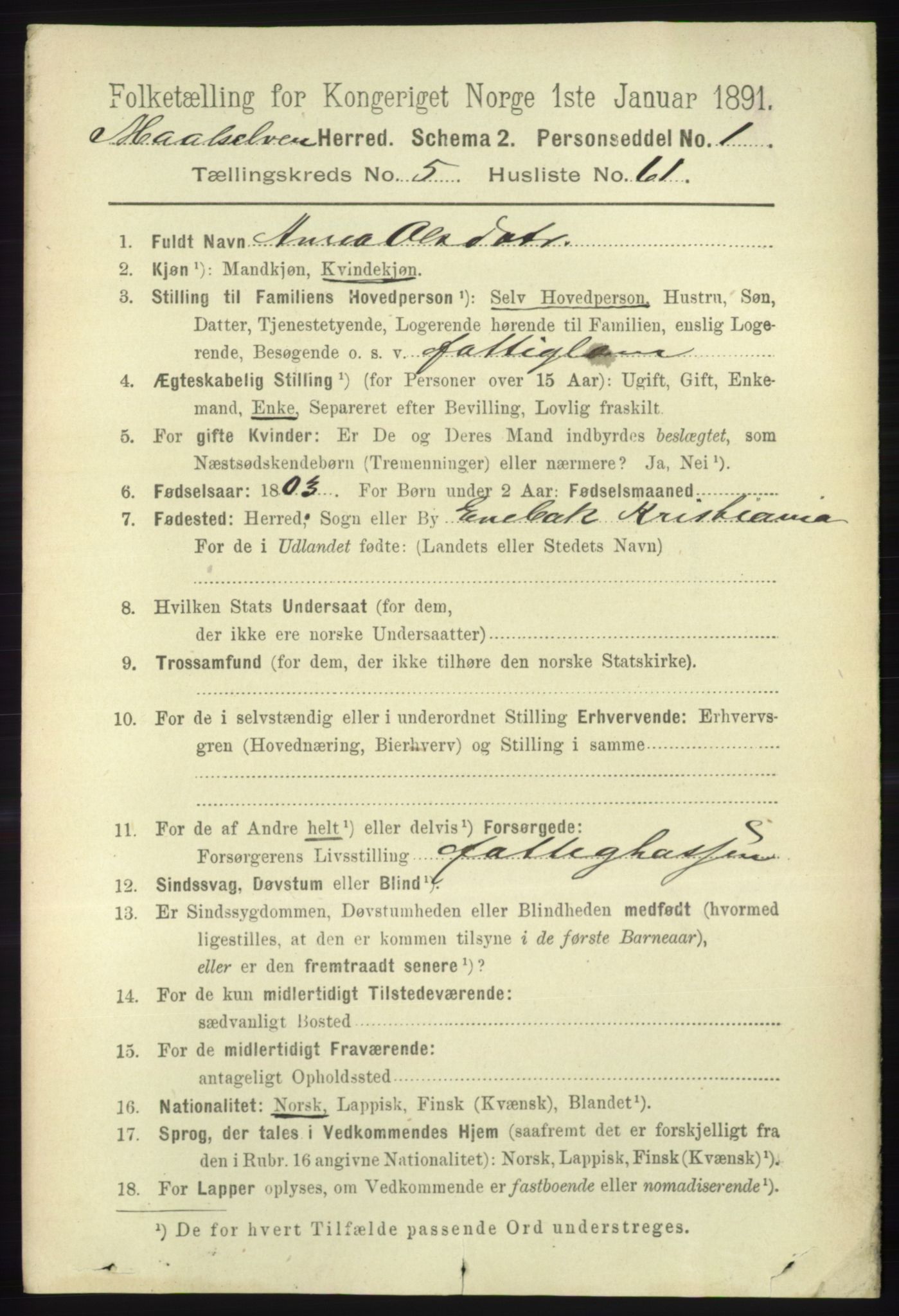 RA, 1891 census for 1924 Målselv, 1891, p. 2009