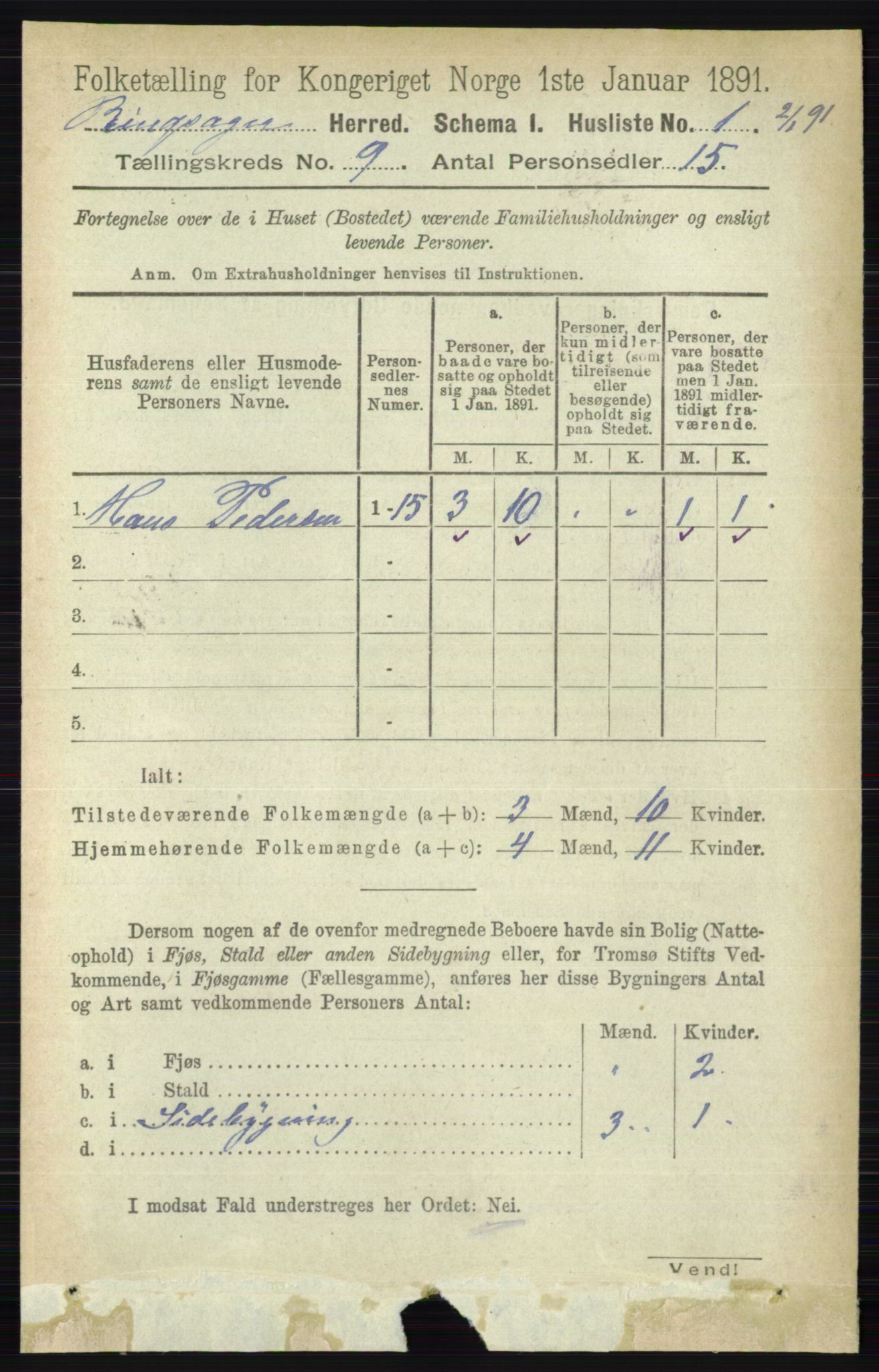 RA, 1891 census for 0412 Ringsaker, 1891, p. 4944