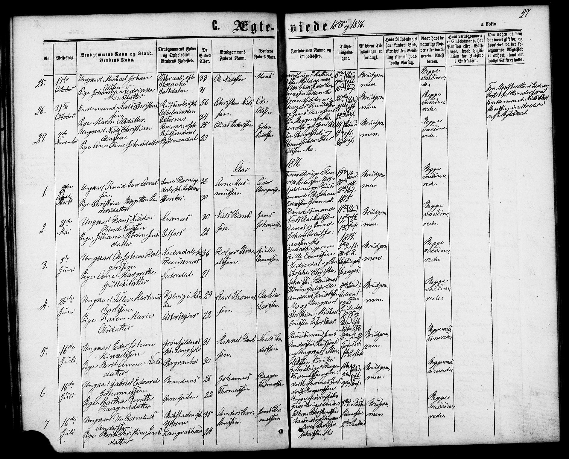 Ministerialprotokoller, klokkerbøker og fødselsregistre - Nordland, SAT/A-1459/827/L0395: Parish register (official) no. 827A07, 1864-1886, p. 27