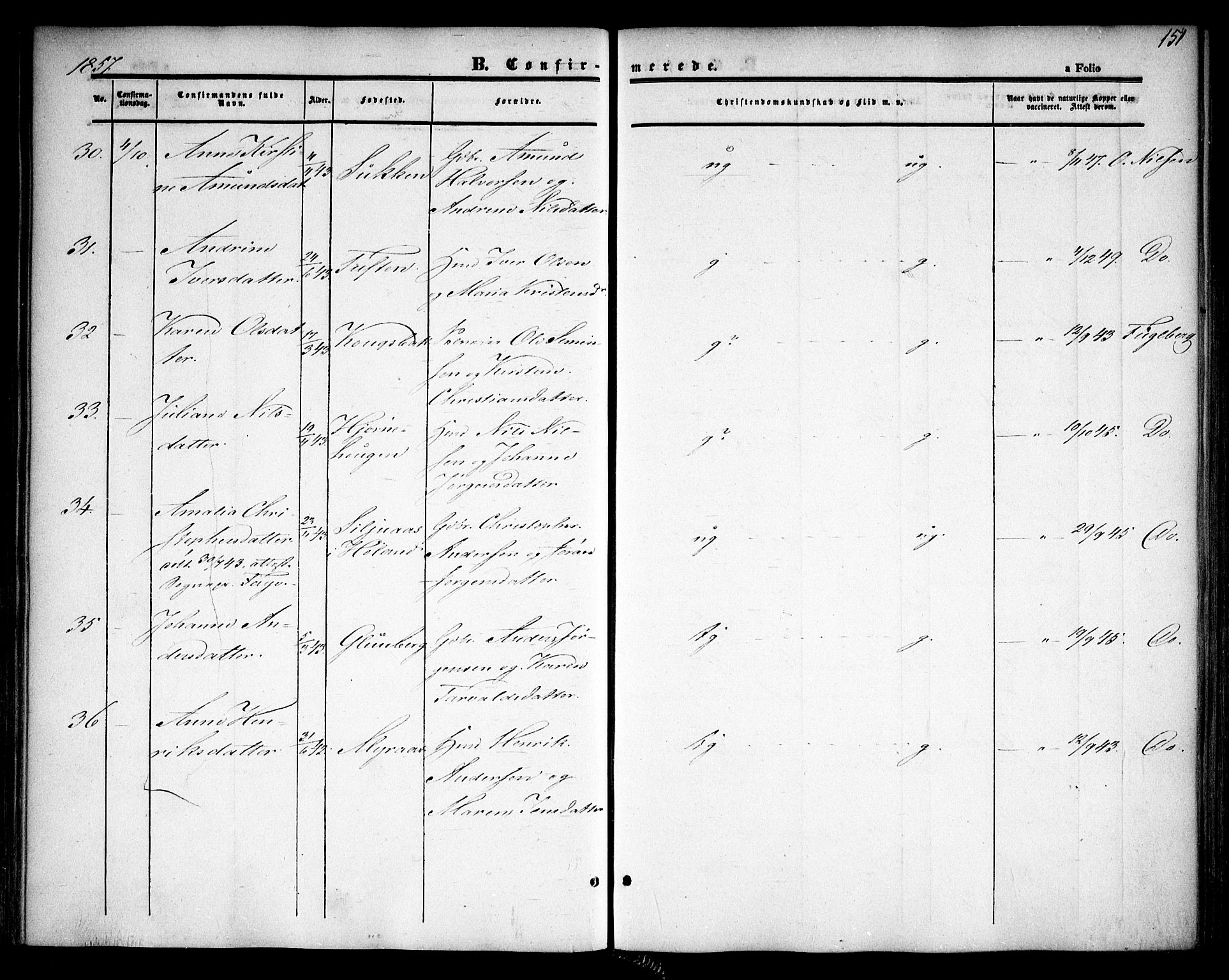 Rødenes prestekontor Kirkebøker, AV/SAO-A-2005/F/Fa/L0006: Parish register (official) no. I 6, 1850-1859, p. 151