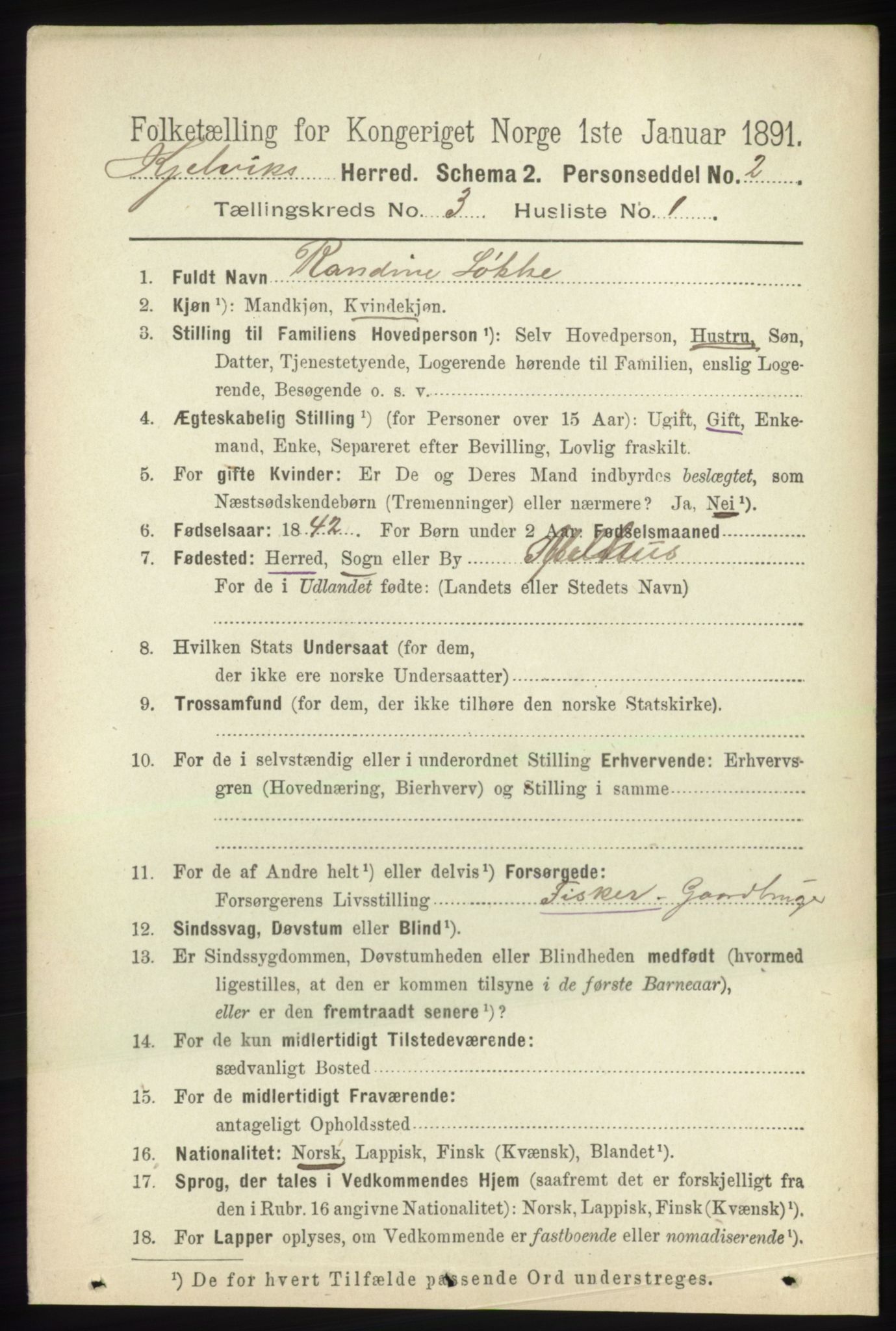 RA, 1891 census for 2019 Kjelvik, 1891, p. 247