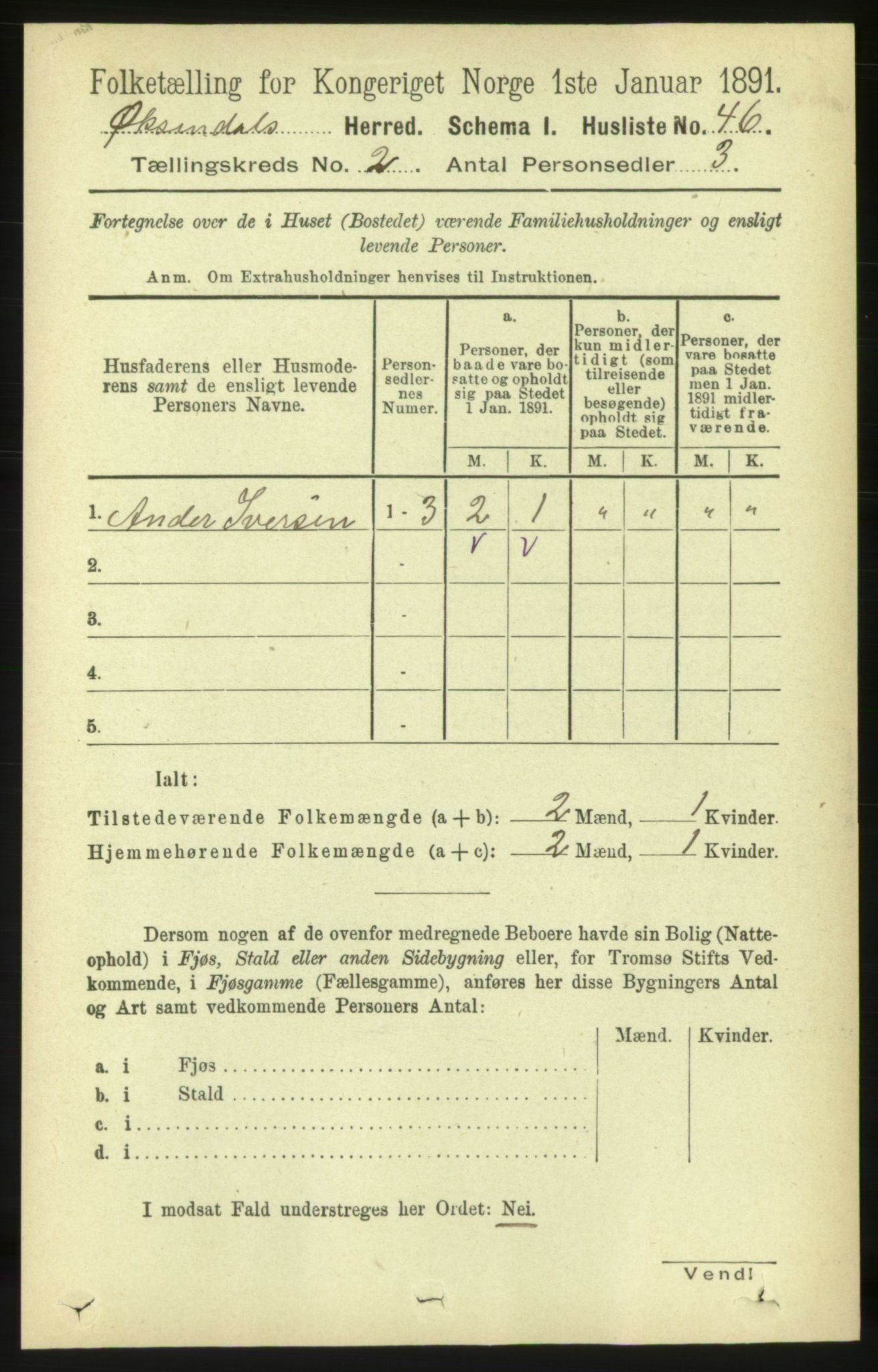 RA, 1891 census for 1561 Øksendal, 1891, p. 259