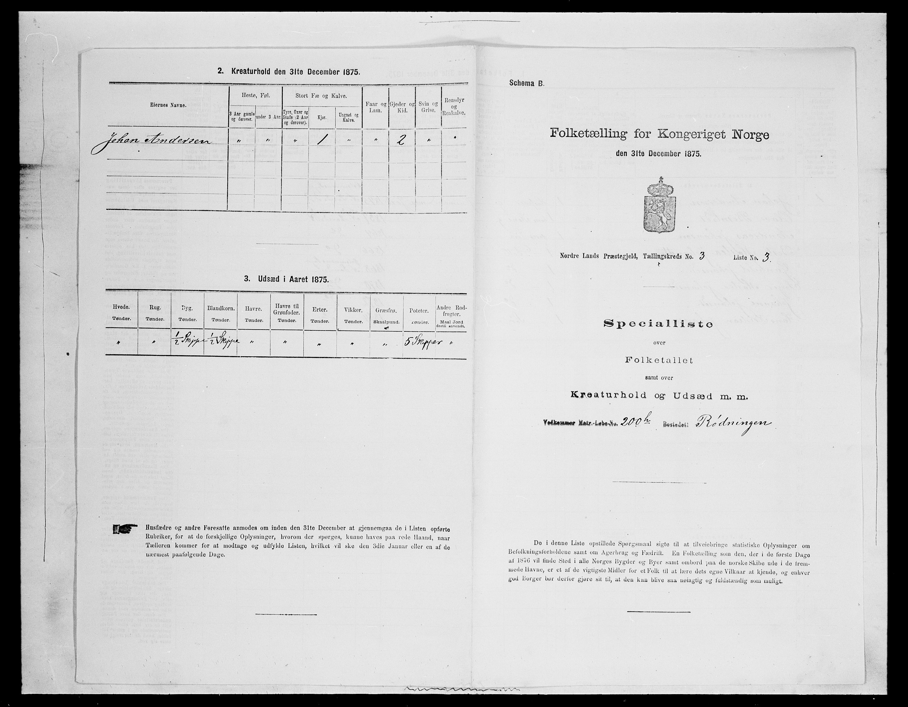 SAH, 1875 census for 0538P Nordre Land, 1875, p. 373