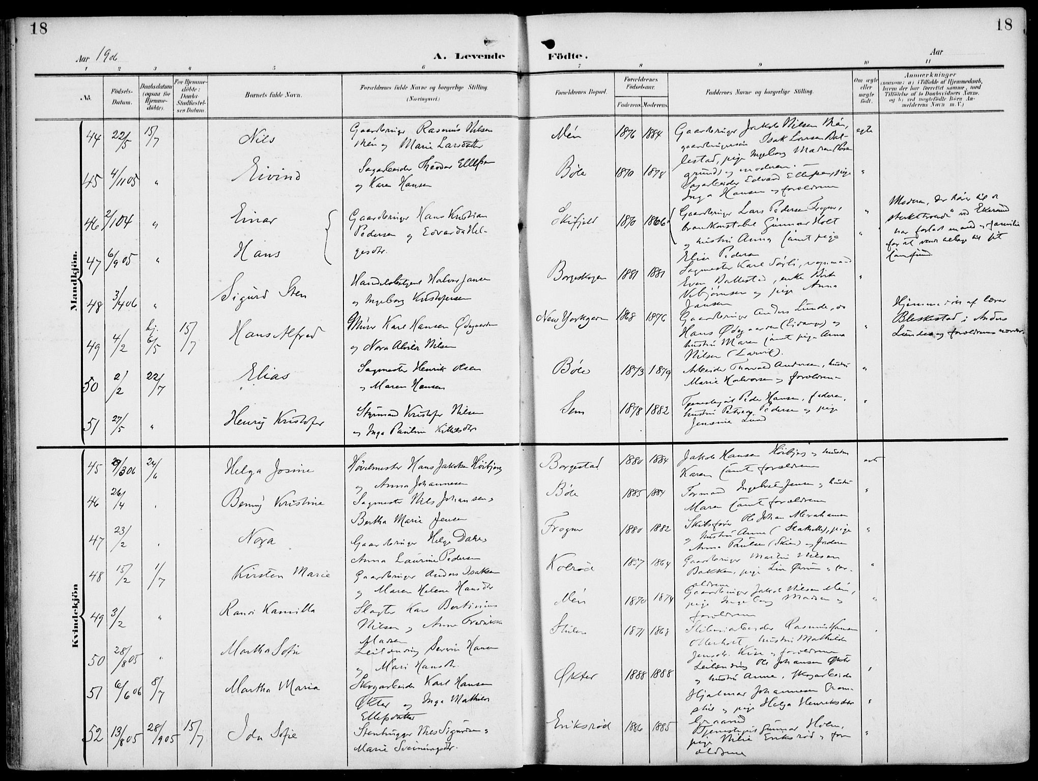 Gjerpen kirkebøker, AV/SAKO-A-265/F/Fa/L0012: Parish register (official) no. I 12, 1905-1913, p. 18