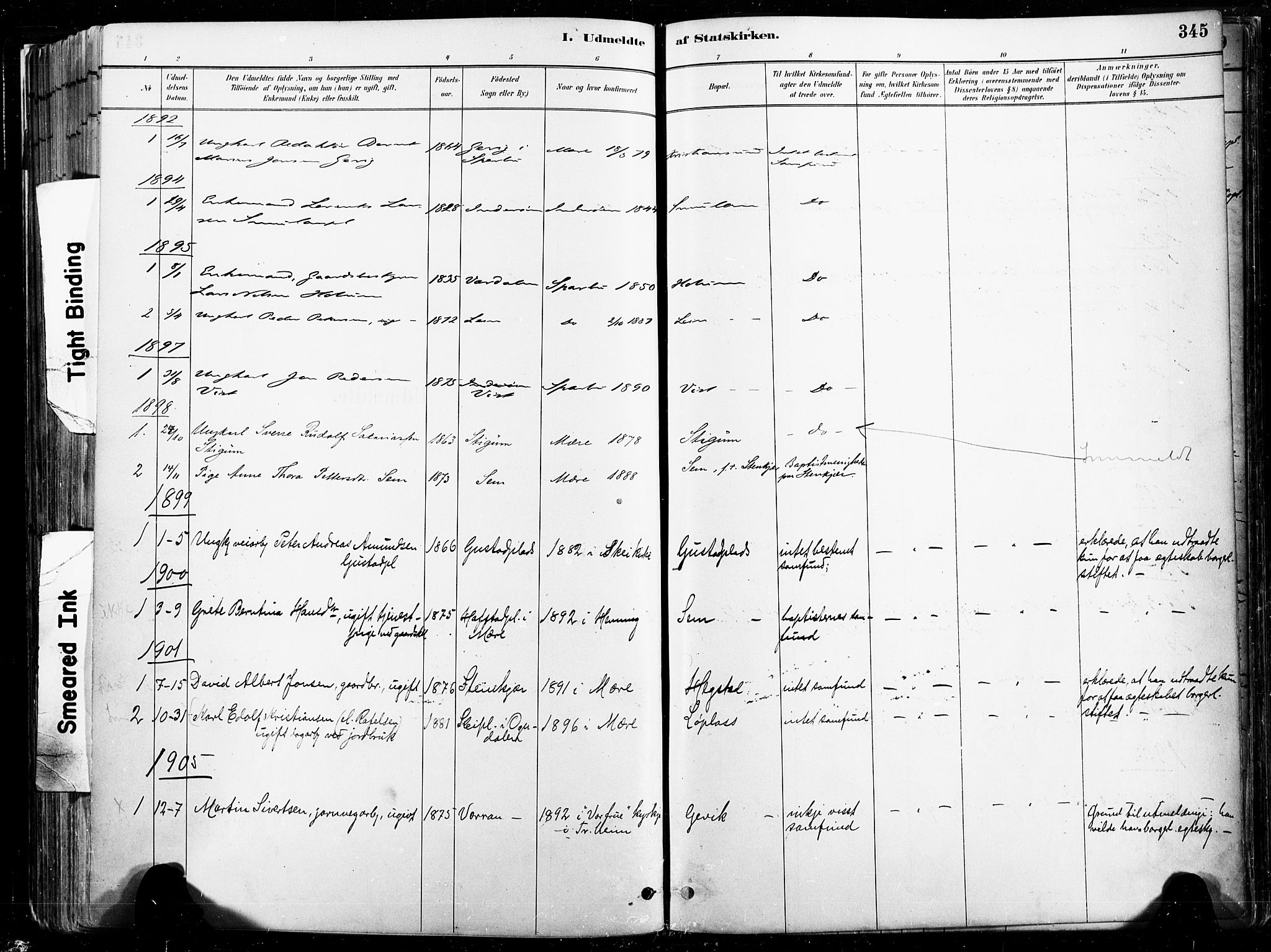Ministerialprotokoller, klokkerbøker og fødselsregistre - Nord-Trøndelag, AV/SAT-A-1458/735/L0351: Parish register (official) no. 735A10, 1884-1908, p. 345