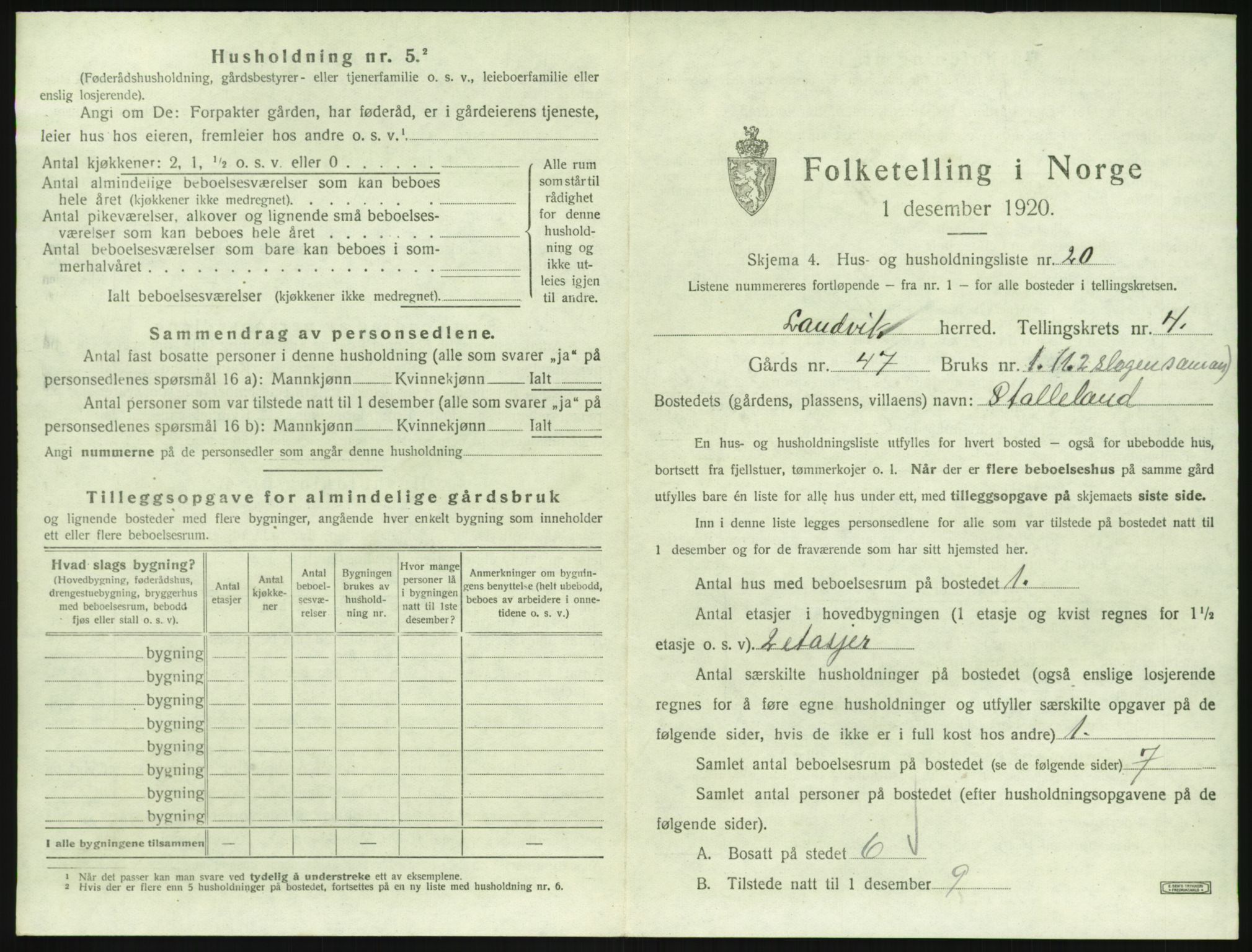 SAK, 1920 census for Landvik, 1920, p. 720