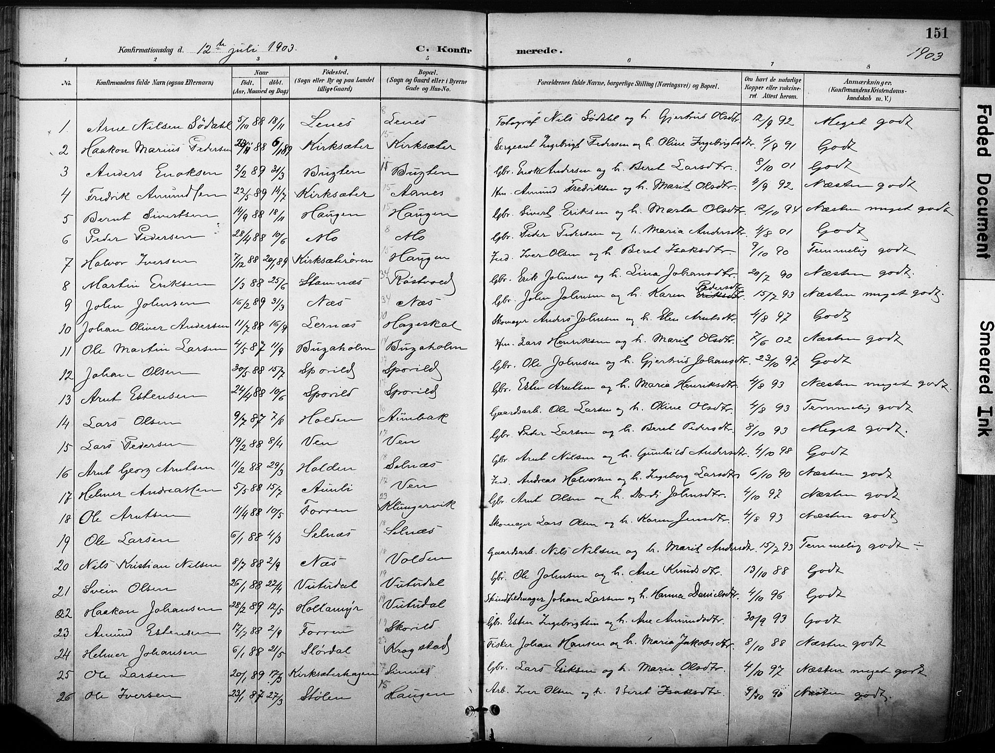 Ministerialprotokoller, klokkerbøker og fødselsregistre - Sør-Trøndelag, AV/SAT-A-1456/630/L0497: Parish register (official) no. 630A10, 1896-1910, p. 151