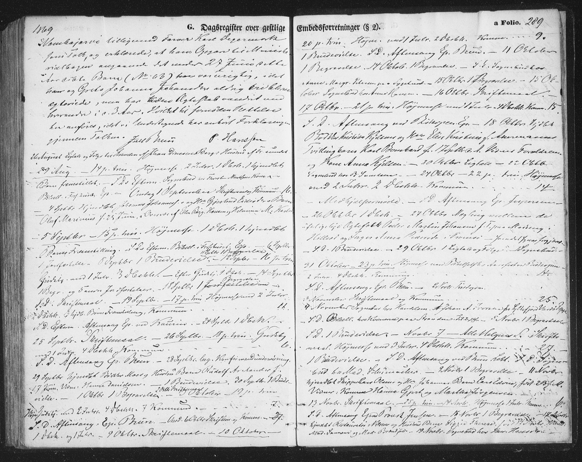 Tromsø sokneprestkontor/stiftsprosti/domprosti, AV/SATØ-S-1343/G/Ga/L0012kirke: Parish register (official) no. 12, 1865-1871, p. 289