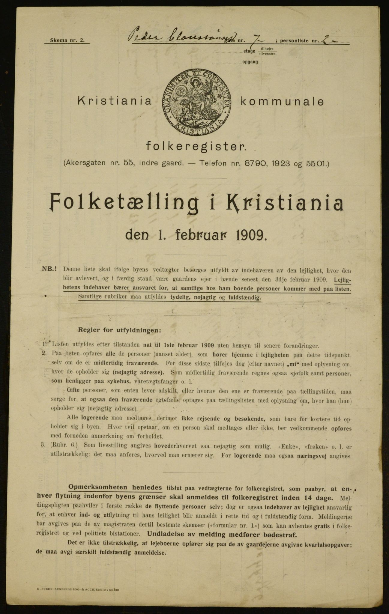 OBA, Municipal Census 1909 for Kristiania, 1909, p. 71374