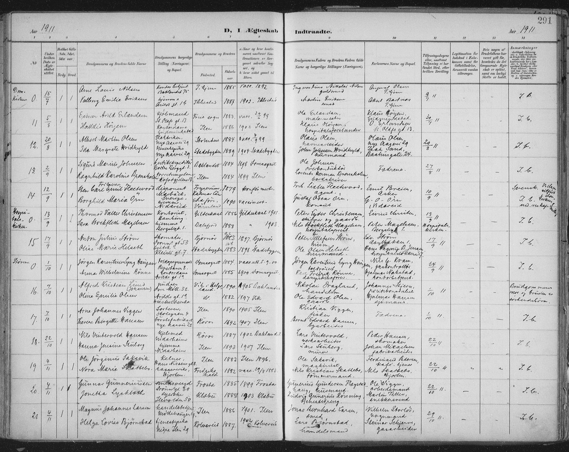 Ministerialprotokoller, klokkerbøker og fødselsregistre - Sør-Trøndelag, SAT/A-1456/603/L0167: Parish register (official) no. 603A06, 1896-1932, p. 291