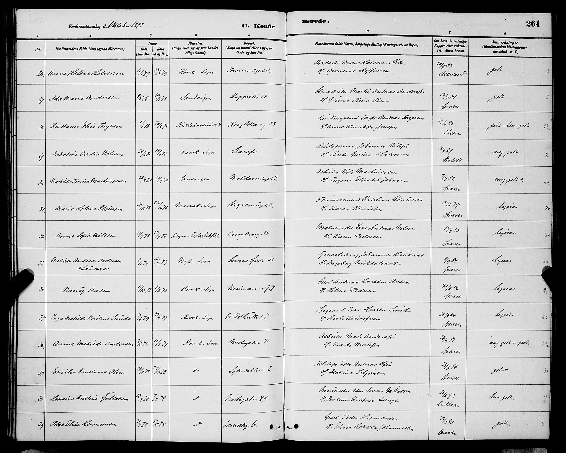 Domkirken sokneprestembete, AV/SAB-A-74801/H/Hab/L0024: Parish register (copy) no. C 4, 1880-1899, p. 264