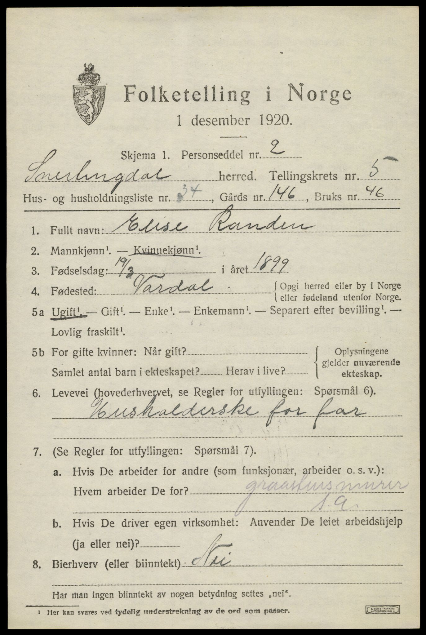 SAH, 1920 census for Snertingdal, 1920, p. 4697