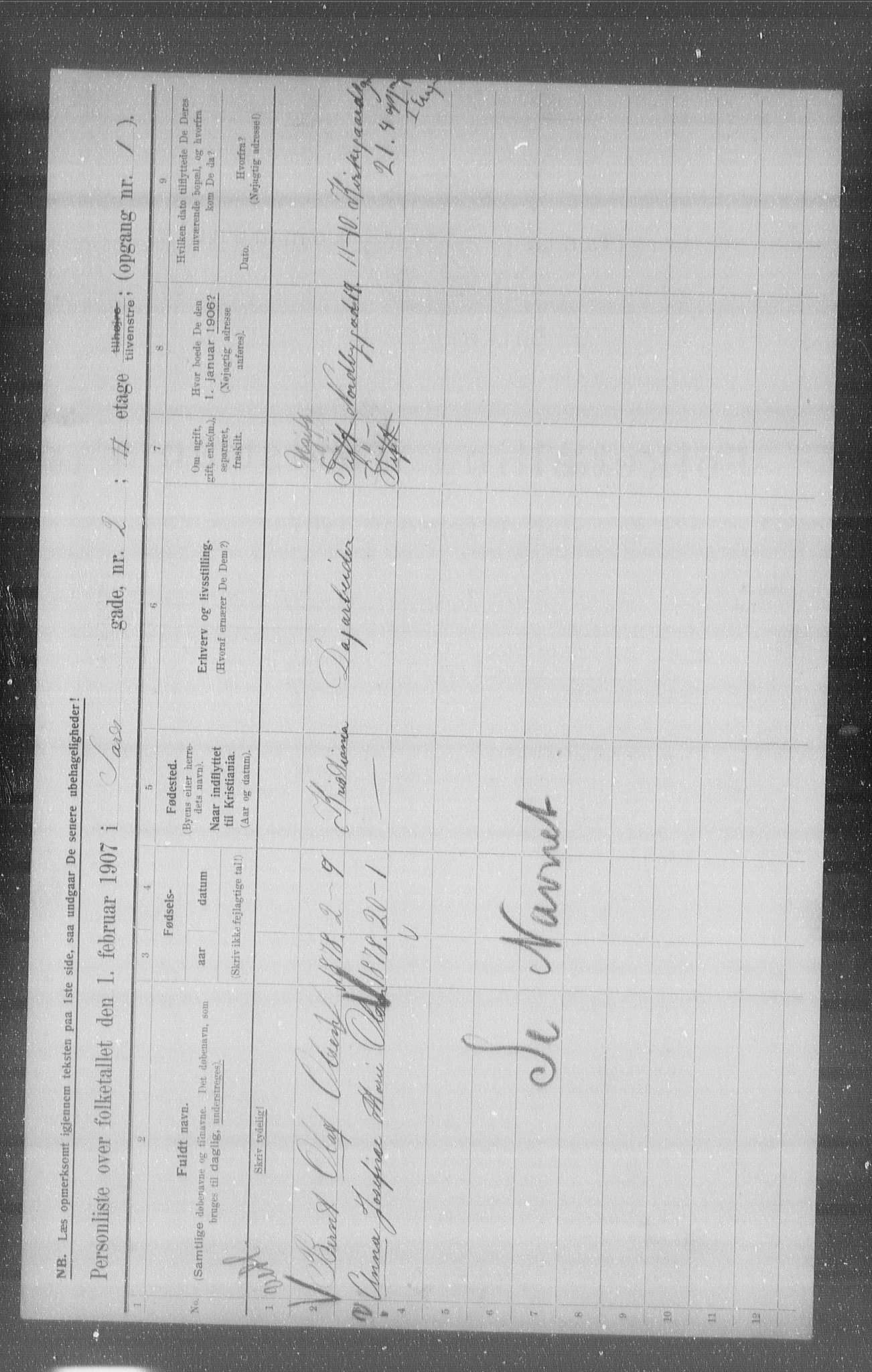 OBA, Municipal Census 1907 for Kristiania, 1907, p. 45646