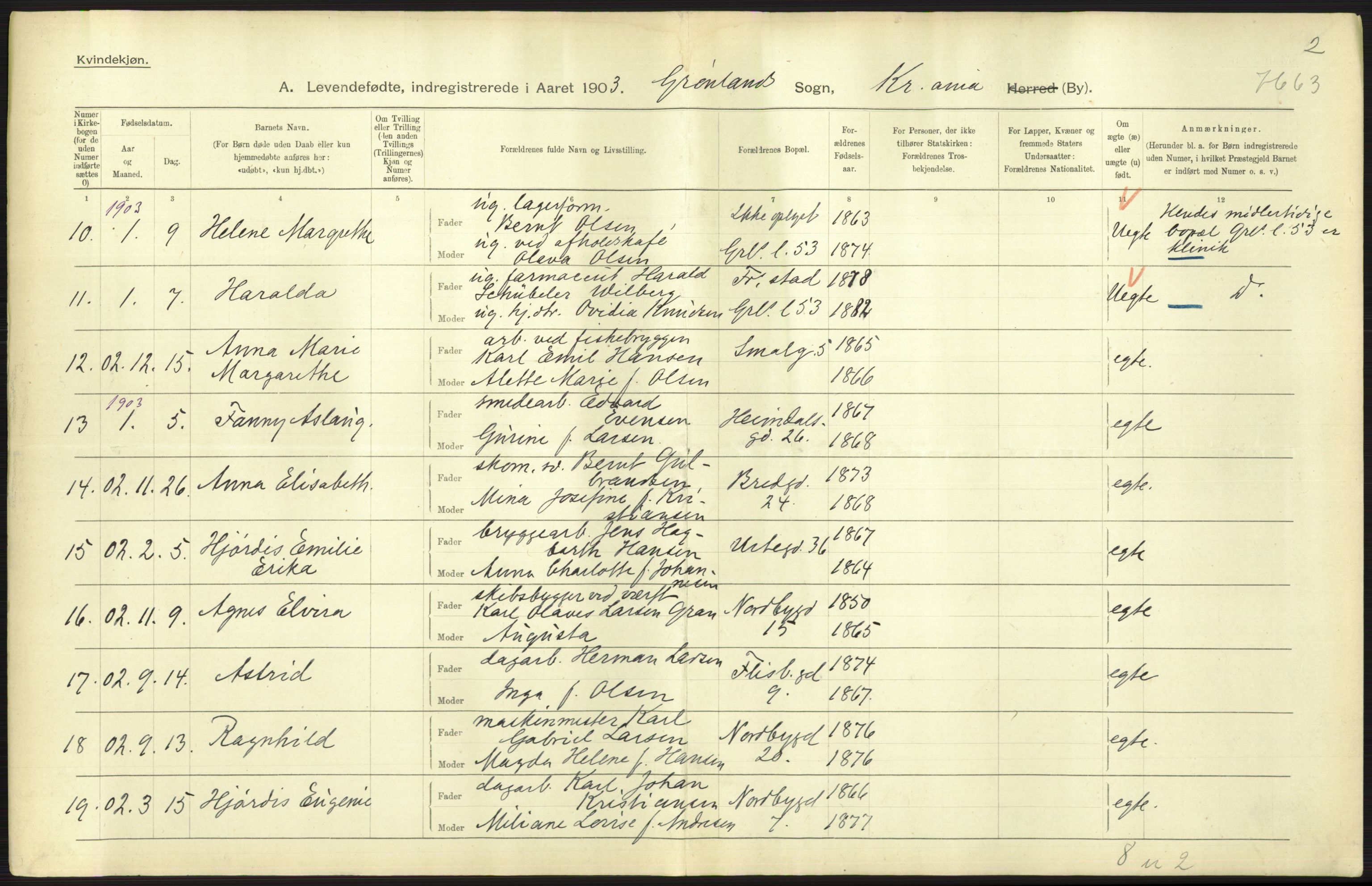 Statistisk sentralbyrå, Sosiodemografiske emner, Befolkning, AV/RA-S-2228/D/Df/Dfa/Dfaa/L0003: Kristiania: Fødte, 1903, p. 629