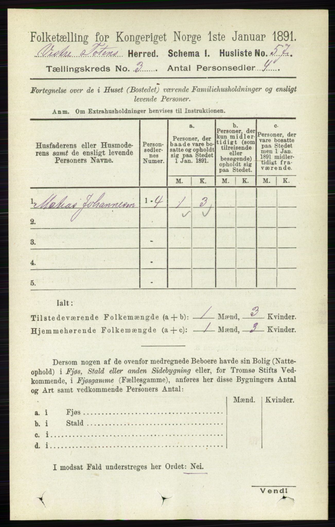 RA, 1891 census for 0529 Vestre Toten, 1891, p. 1921