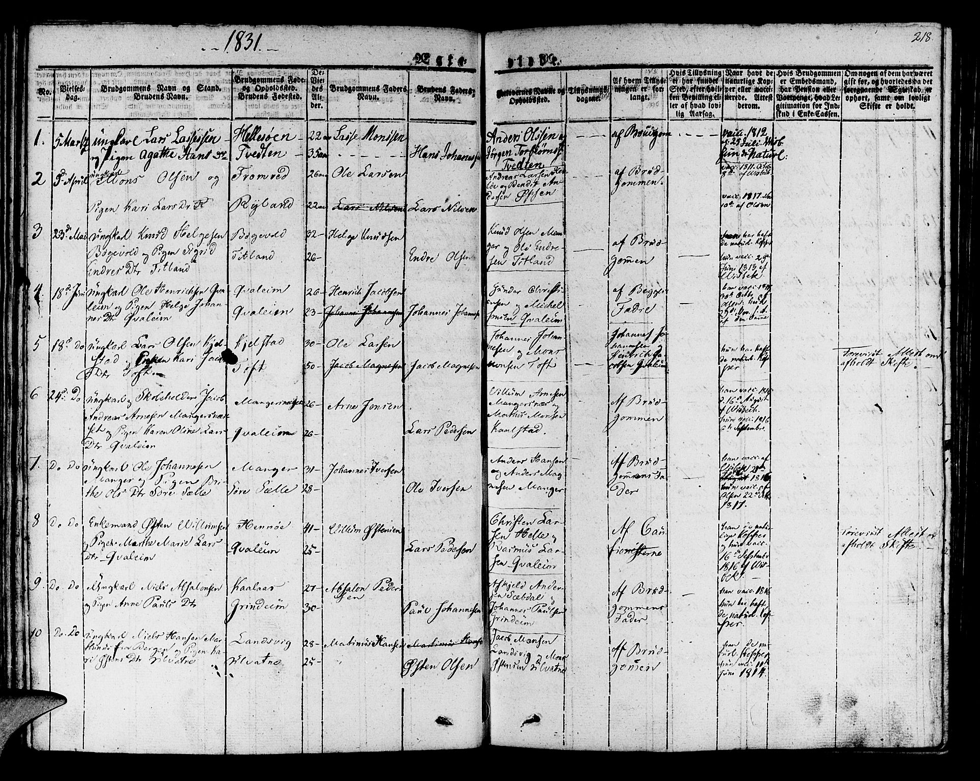 Manger sokneprestembete, SAB/A-76801/H/Haa: Parish register (official) no. A 4, 1824-1838, p. 218