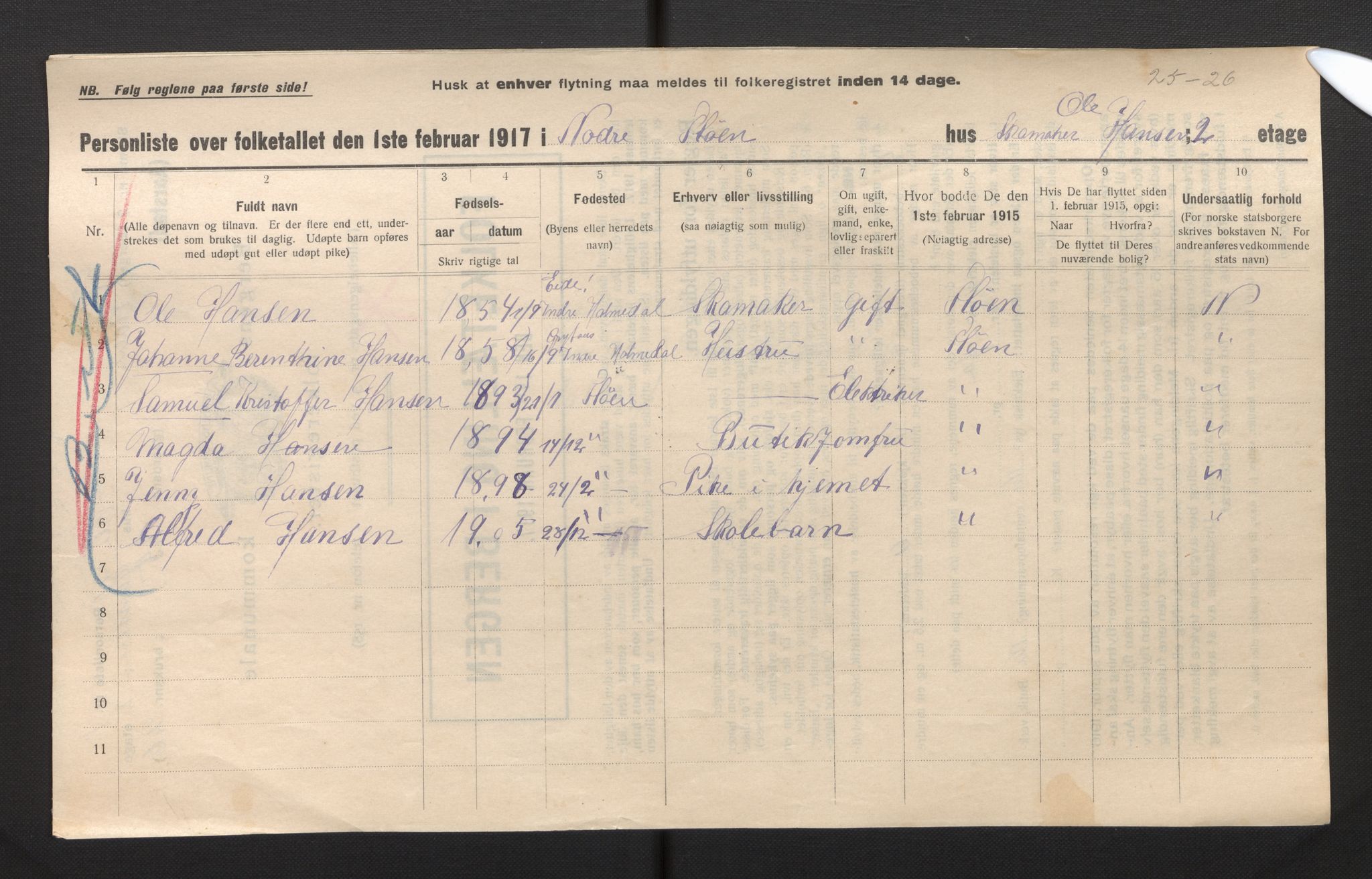 SAB, Municipal Census 1917 for Bergen, 1917, p. 54182