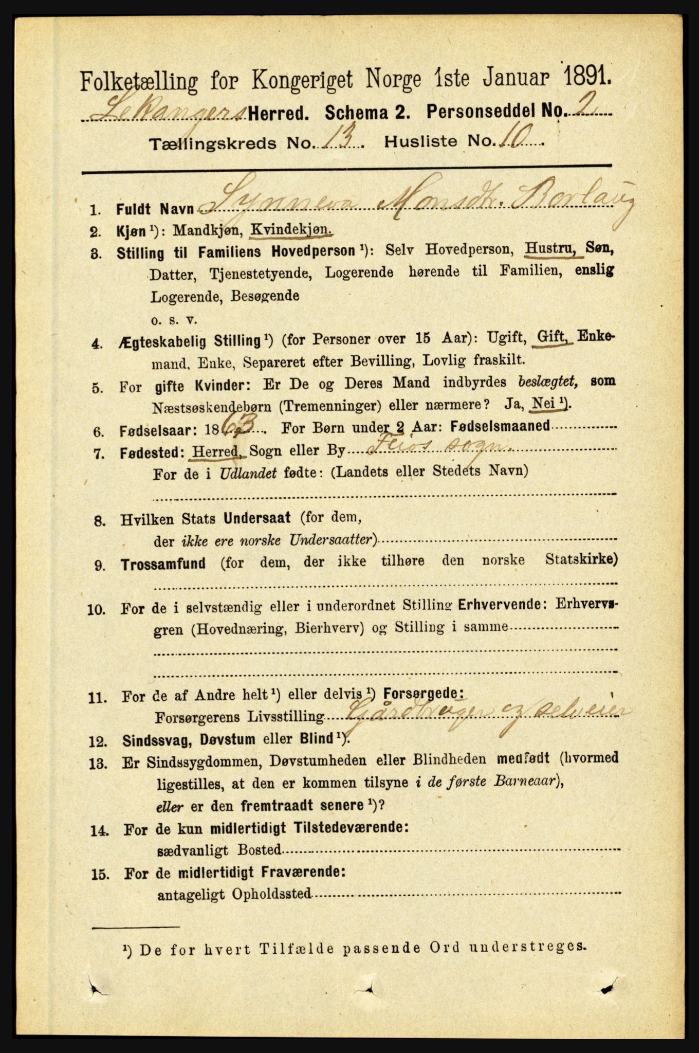 RA, 1891 census for 1419 Leikanger, 1891, p. 2508