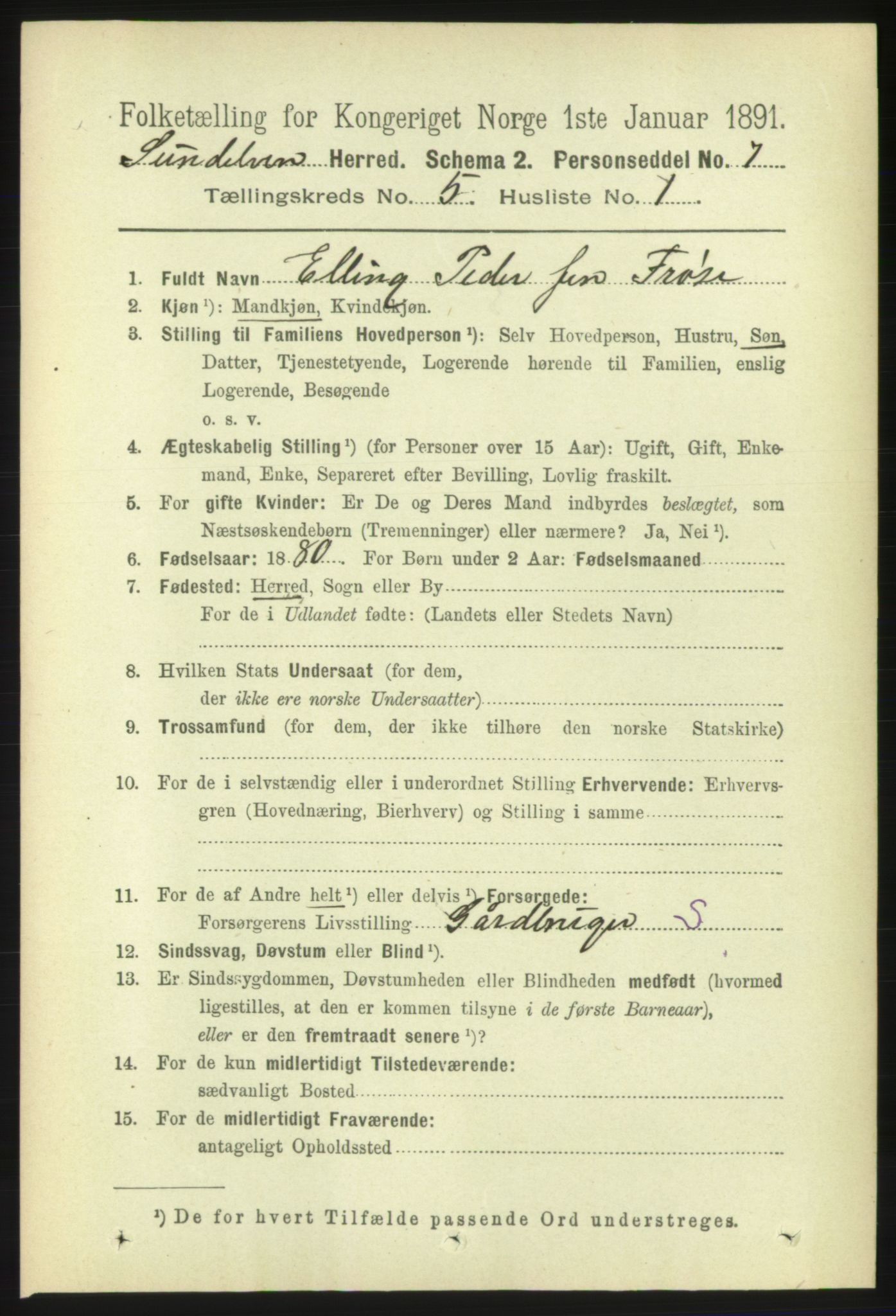 RA, 1891 census for 1523 Sunnylven, 1891, p. 1143