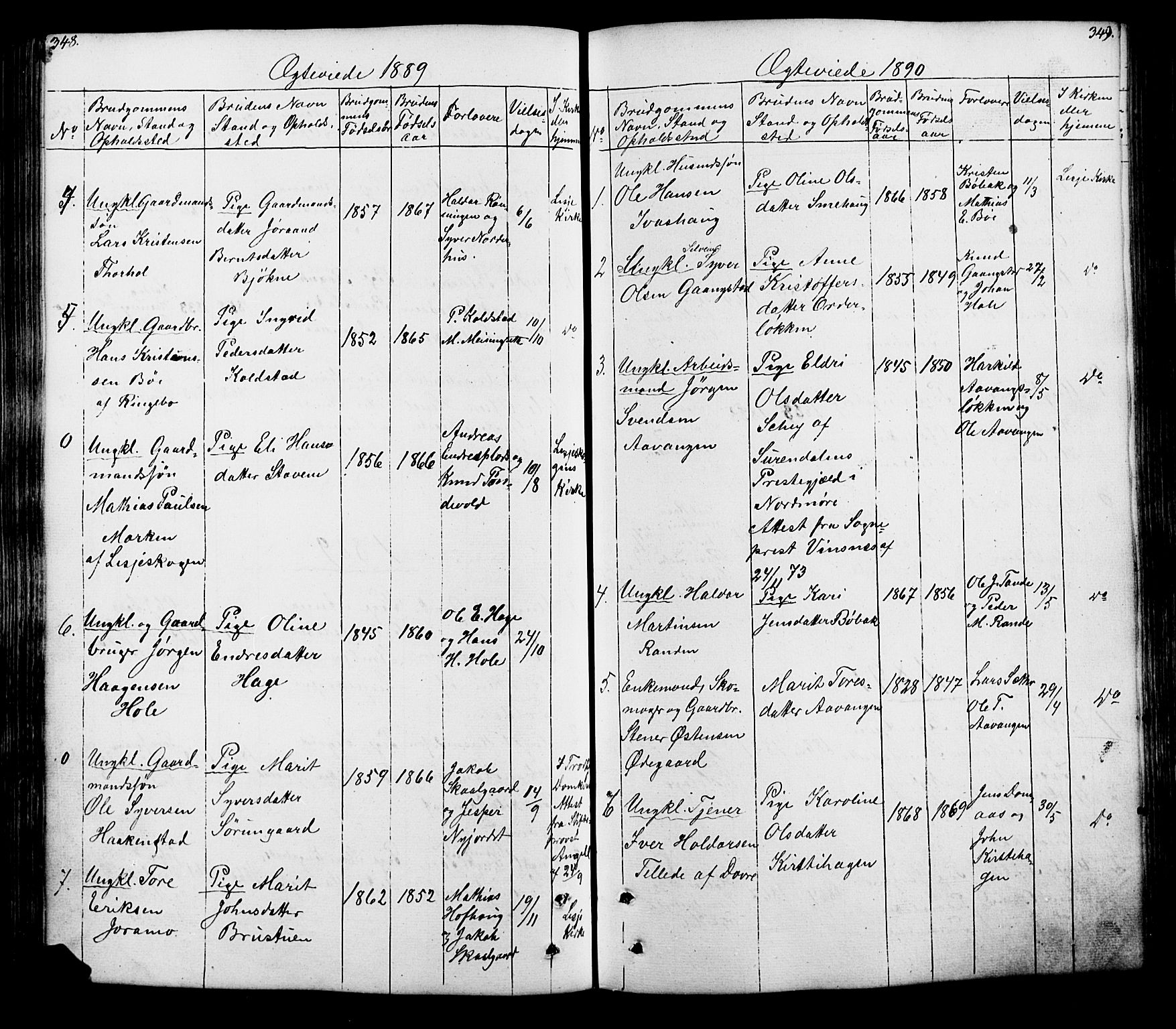 Lesja prestekontor, SAH/PREST-068/H/Ha/Hab/L0005: Parish register (copy) no. 5, 1850-1894, p. 348-349