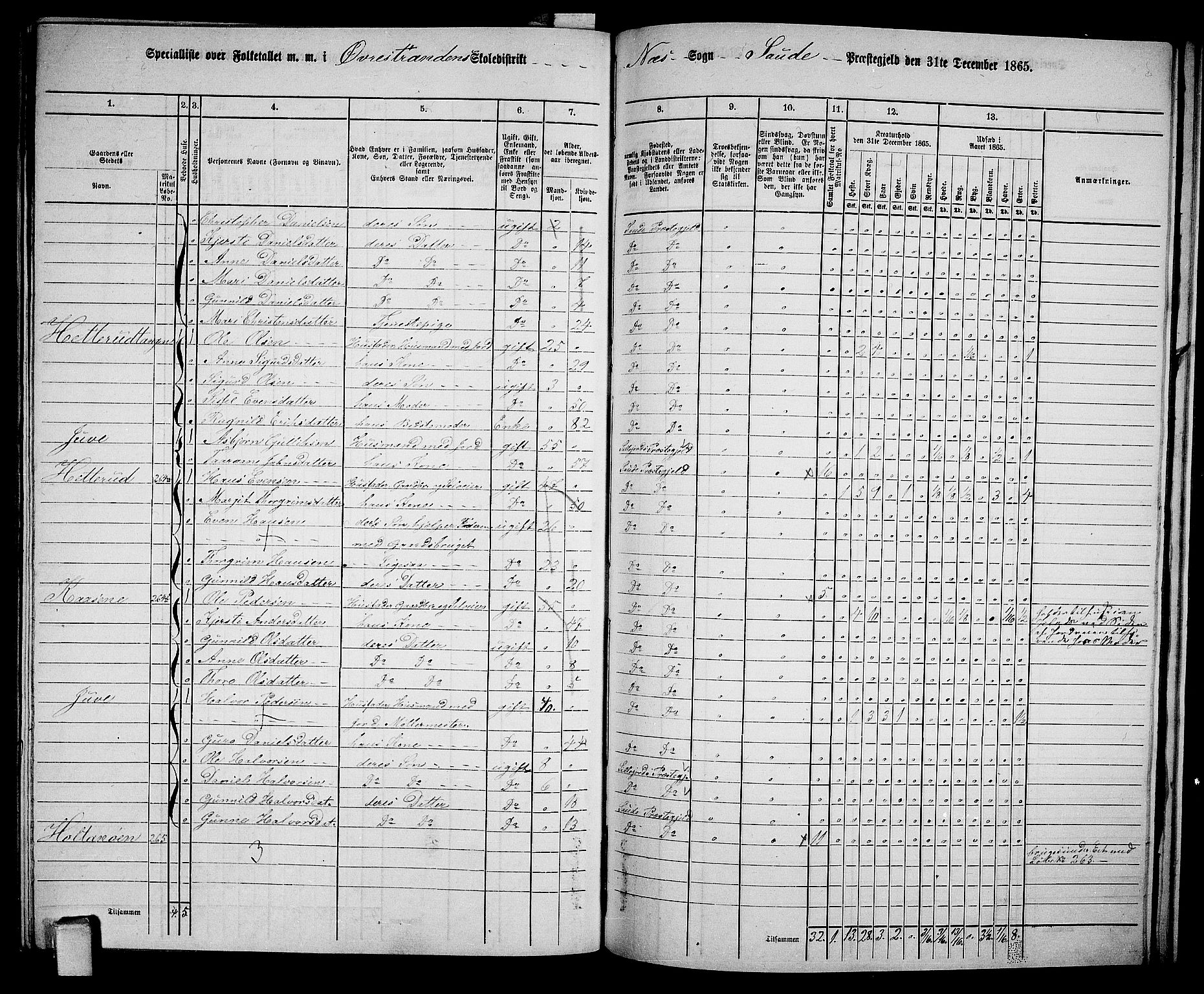 RA, 1865 census for Sauherad, 1865, p. 158