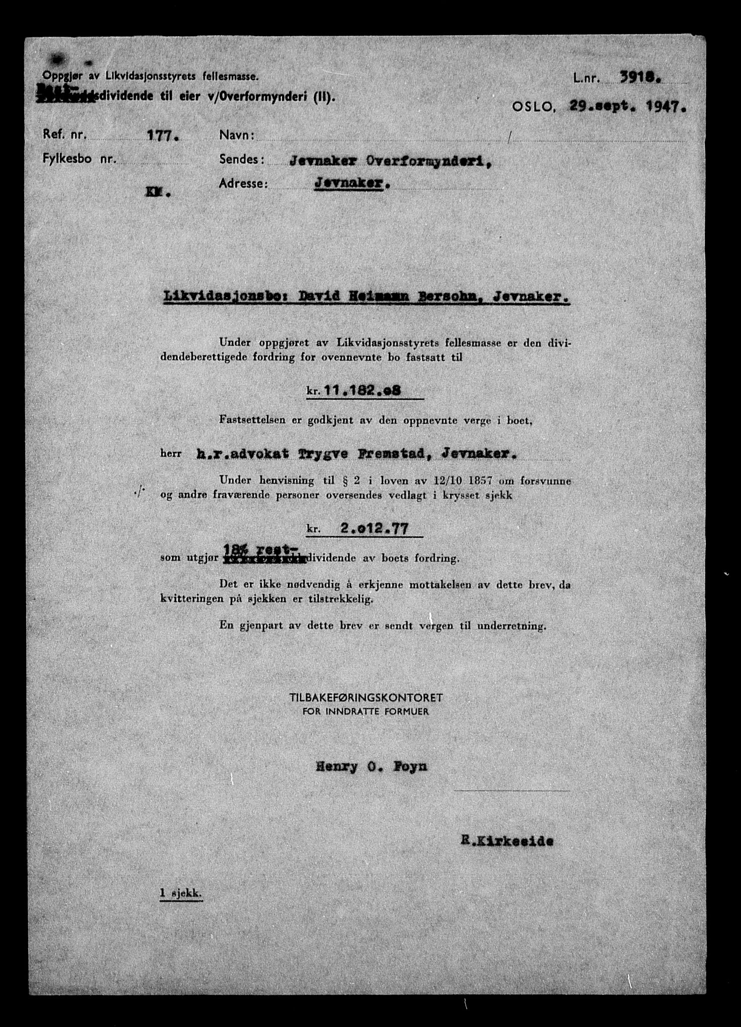 Justisdepartementet, Tilbakeføringskontoret for inndratte formuer, RA/S-1564/H/Hc/Hcd/L0991: --, 1945-1947, p. 574