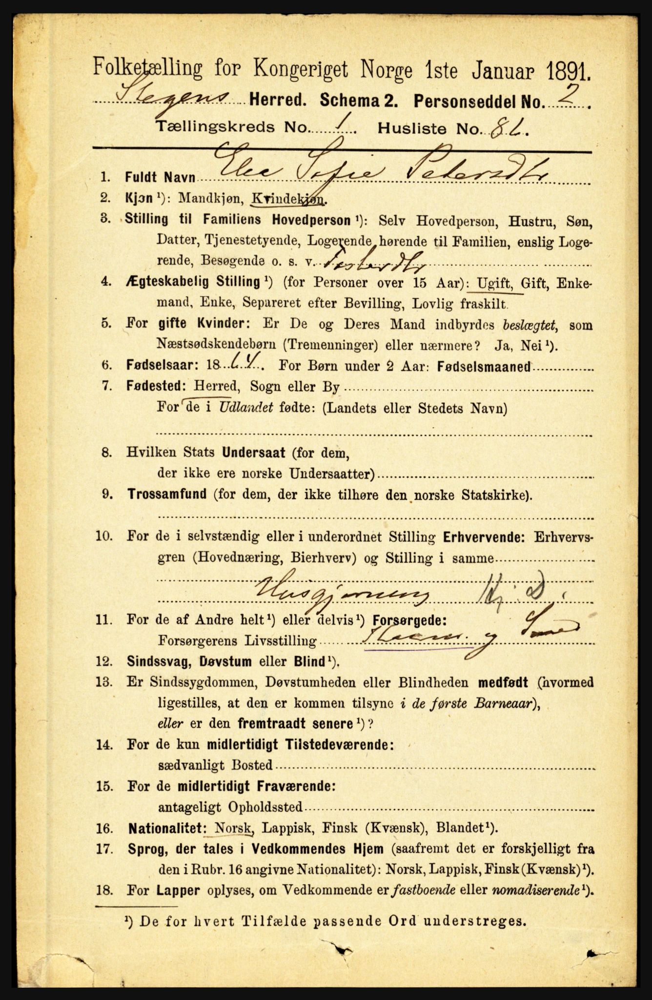 RA, 1891 census for 1848 Steigen, 1891, p. 611