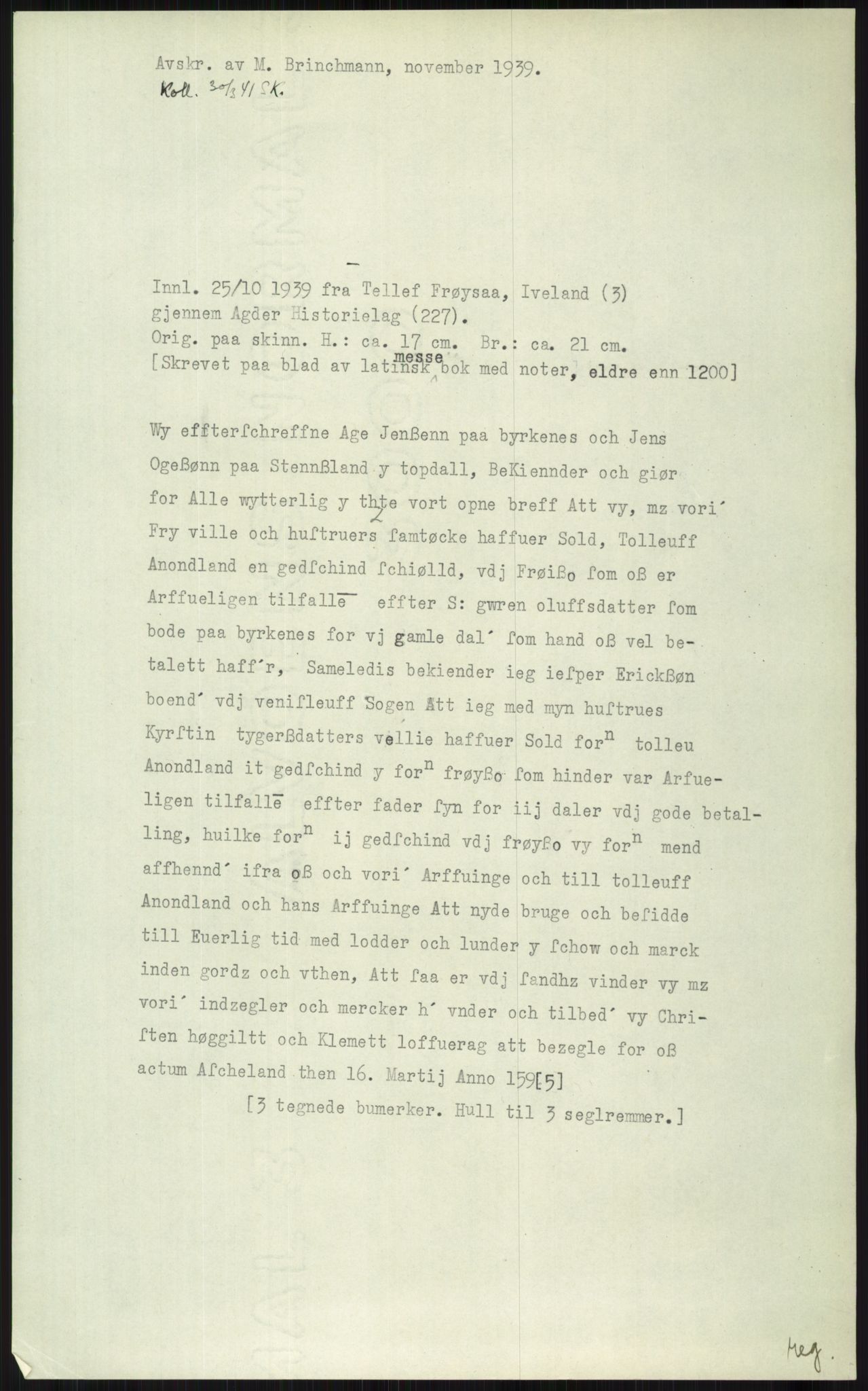 Samlinger til kildeutgivelse, Diplomavskriftsamlingen, AV/RA-EA-4053/H/Ha, p. 2246